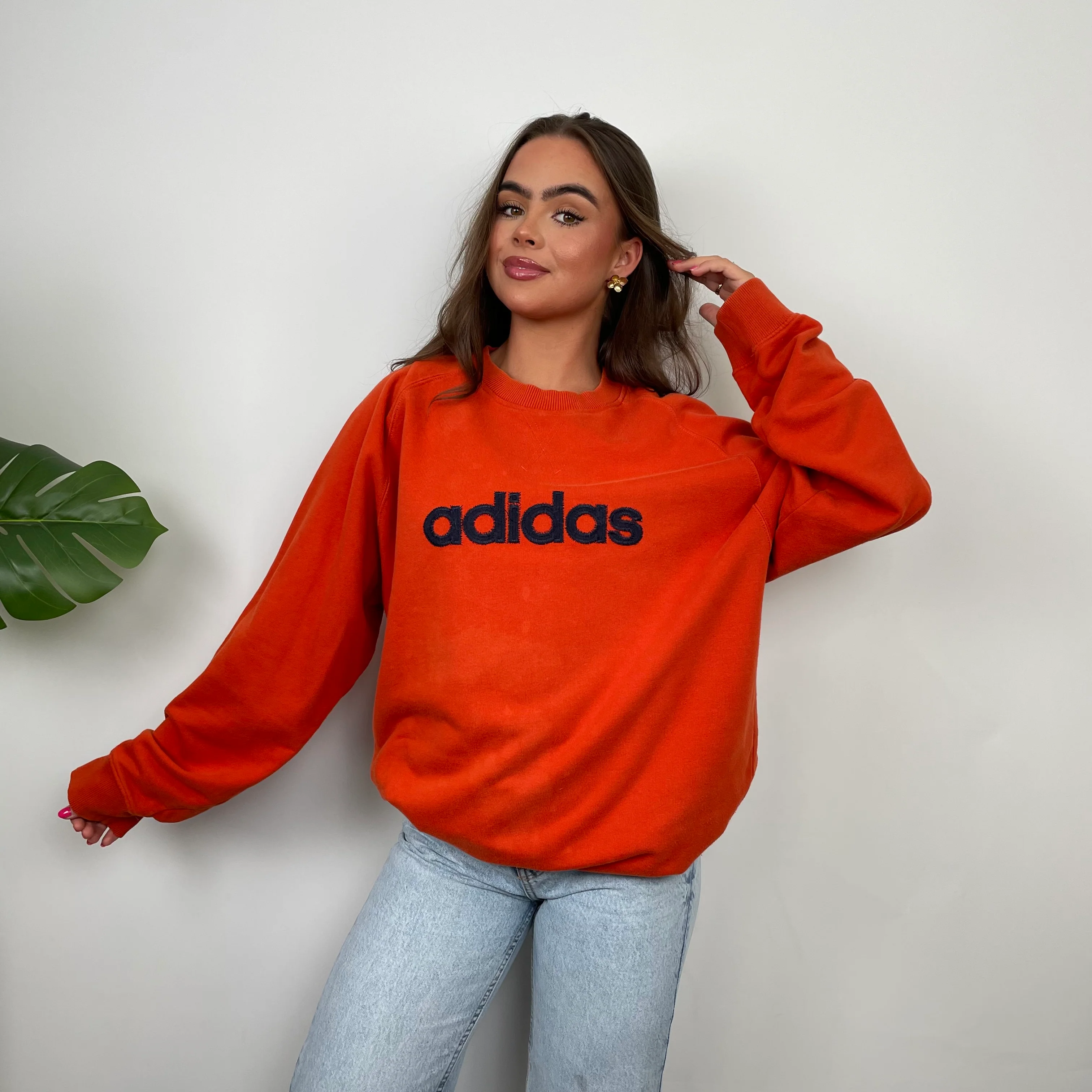 Adidas Orange Embroidered Spell Out Sweatshirt (XL) - Image 6