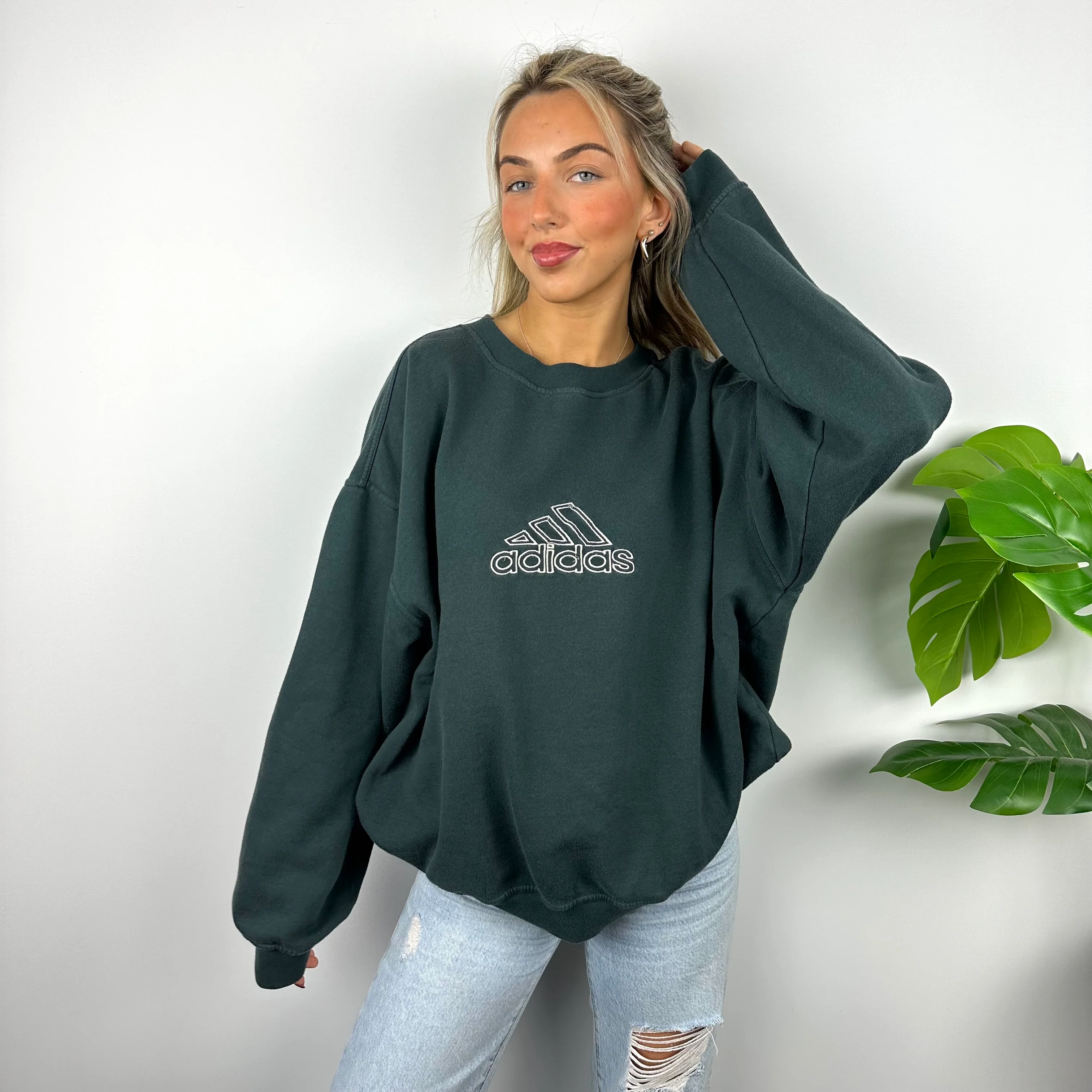 Adidas Phthalo Green Embroidered Spell Out Sweatshirt (L) - Image 3