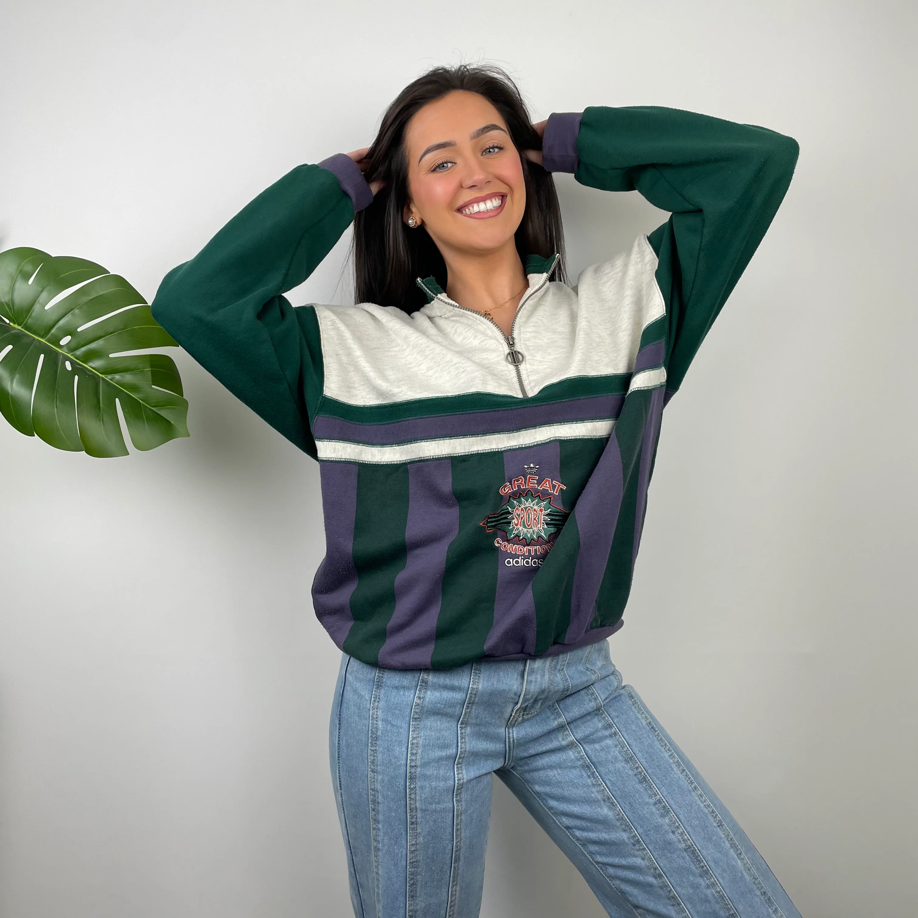 Adidas Purple and Green Quarter Zip Sweatshirt (L) - Image 2