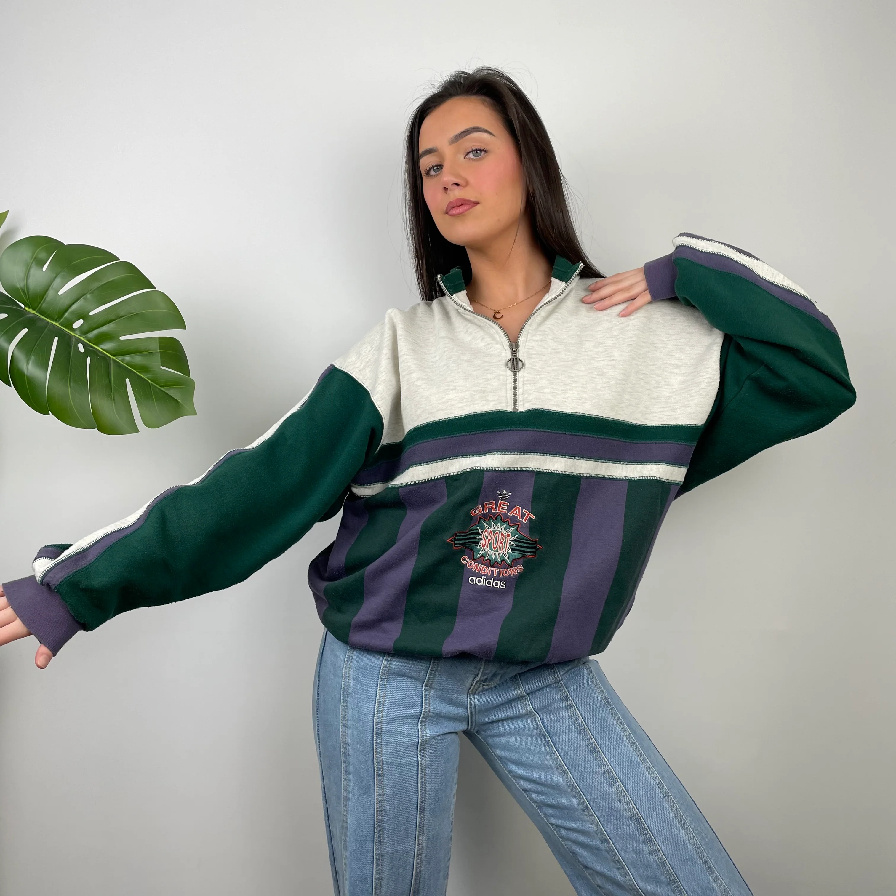 Adidas Purple and Green Quarter Zip Sweatshirt (L) - Image 3