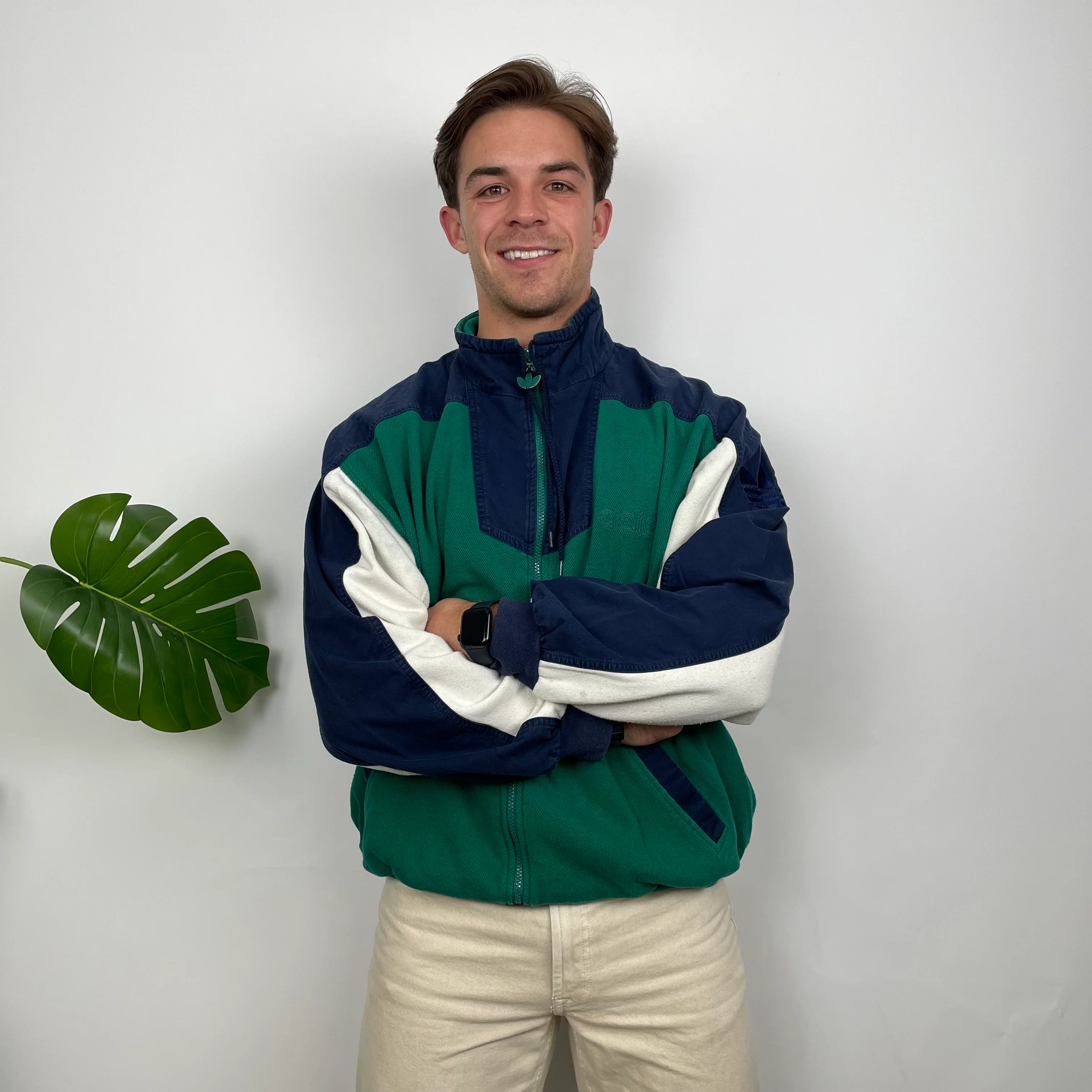 Adidas Purple and Green Sweatshirt Style Zip Up Jacket (M) - Image 2