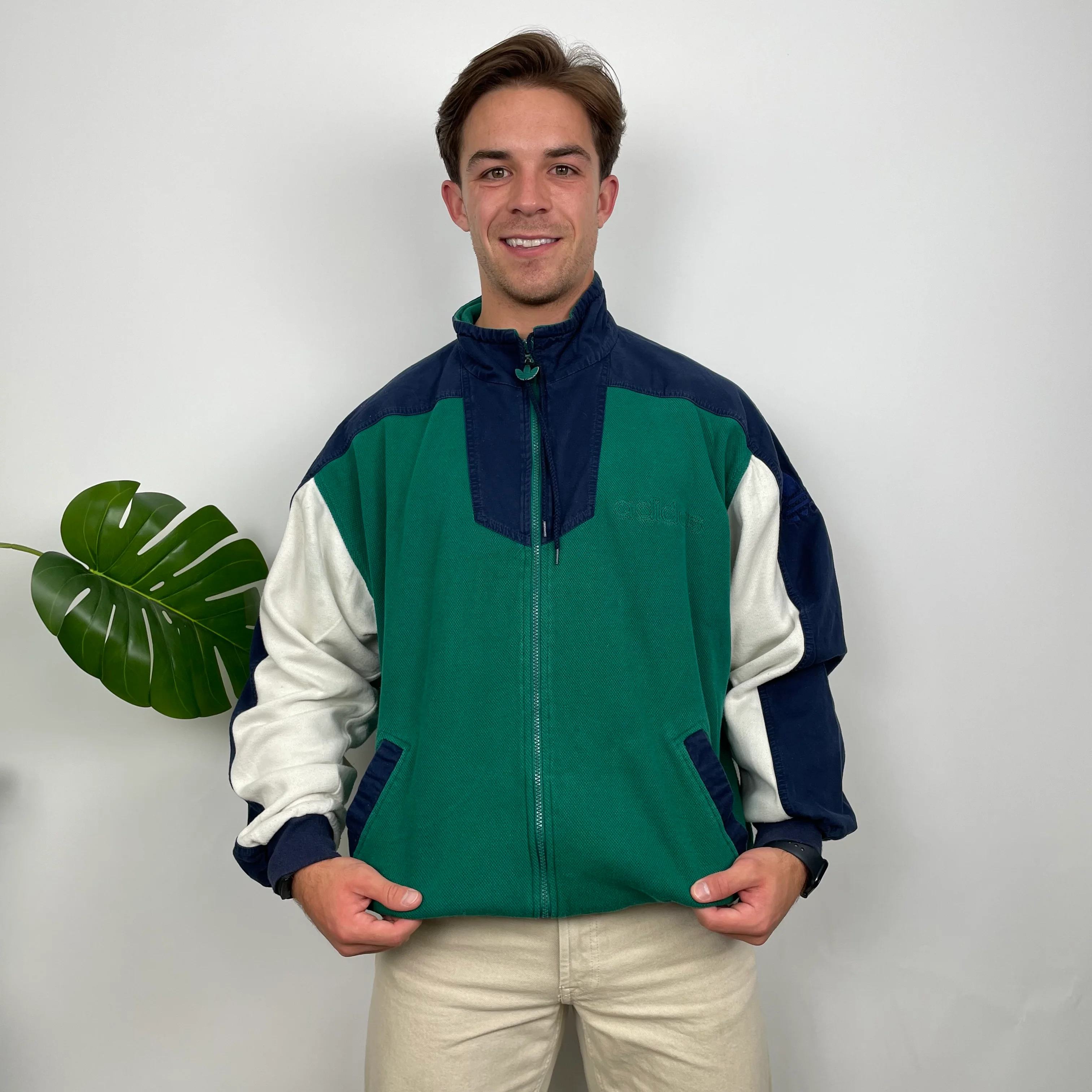 Adidas Purple and Green Sweatshirt Style Zip Up Jacket (M) - Image 3