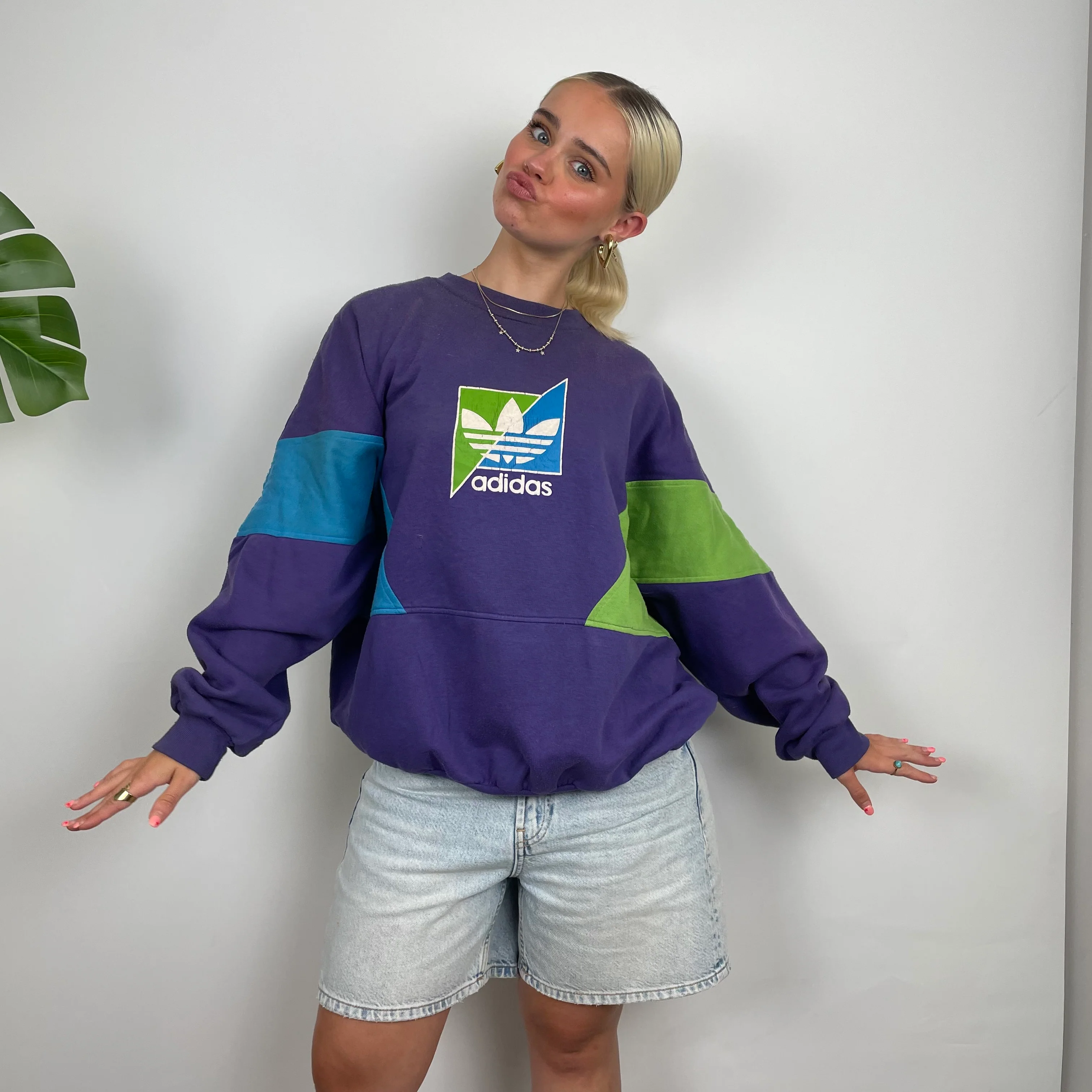 Adidas Purple Colour Block Sweatshirt (M) - Image 2