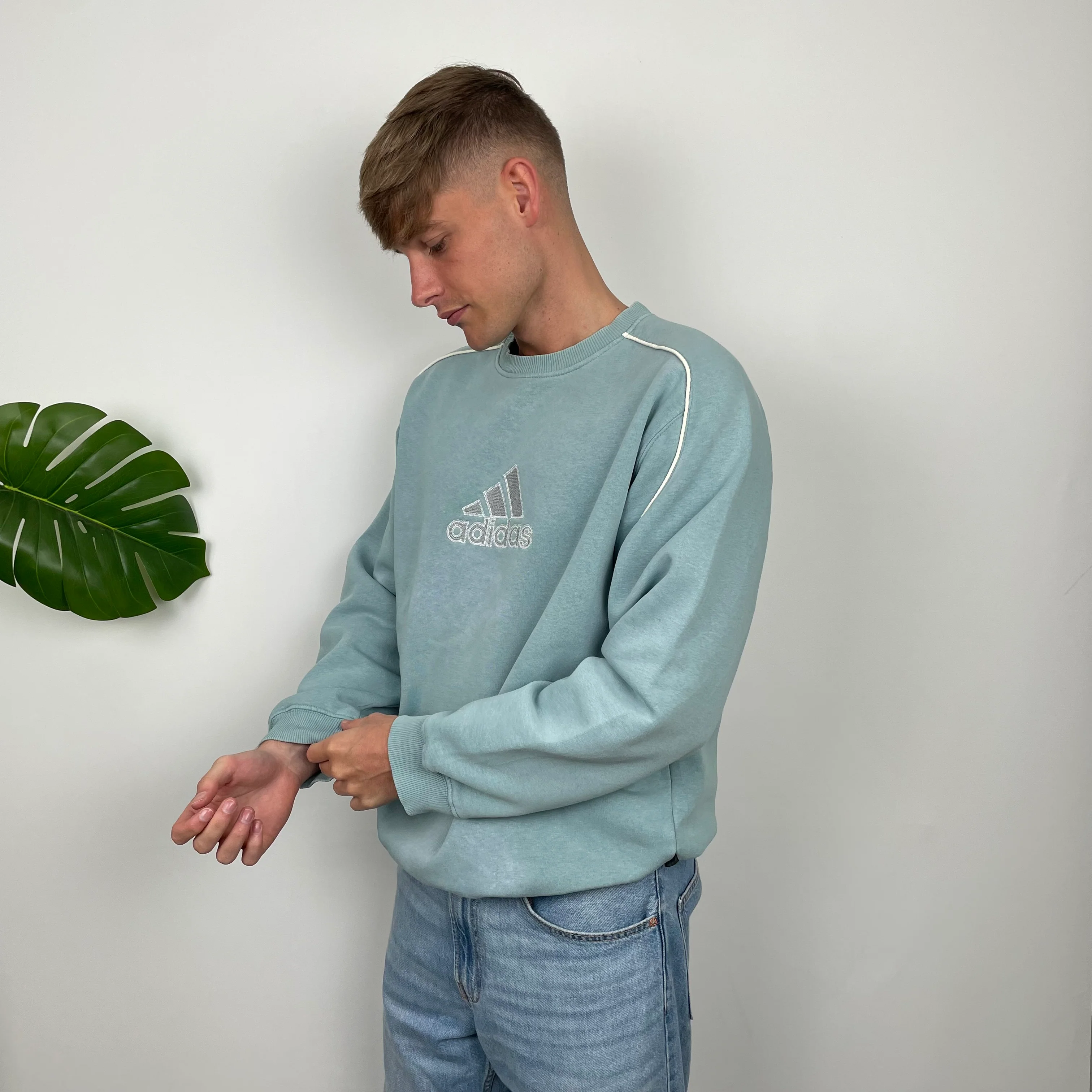 Adidas RARE Baby Blue Embroidered Spell Out Sweatshirt (XL) - Image 5