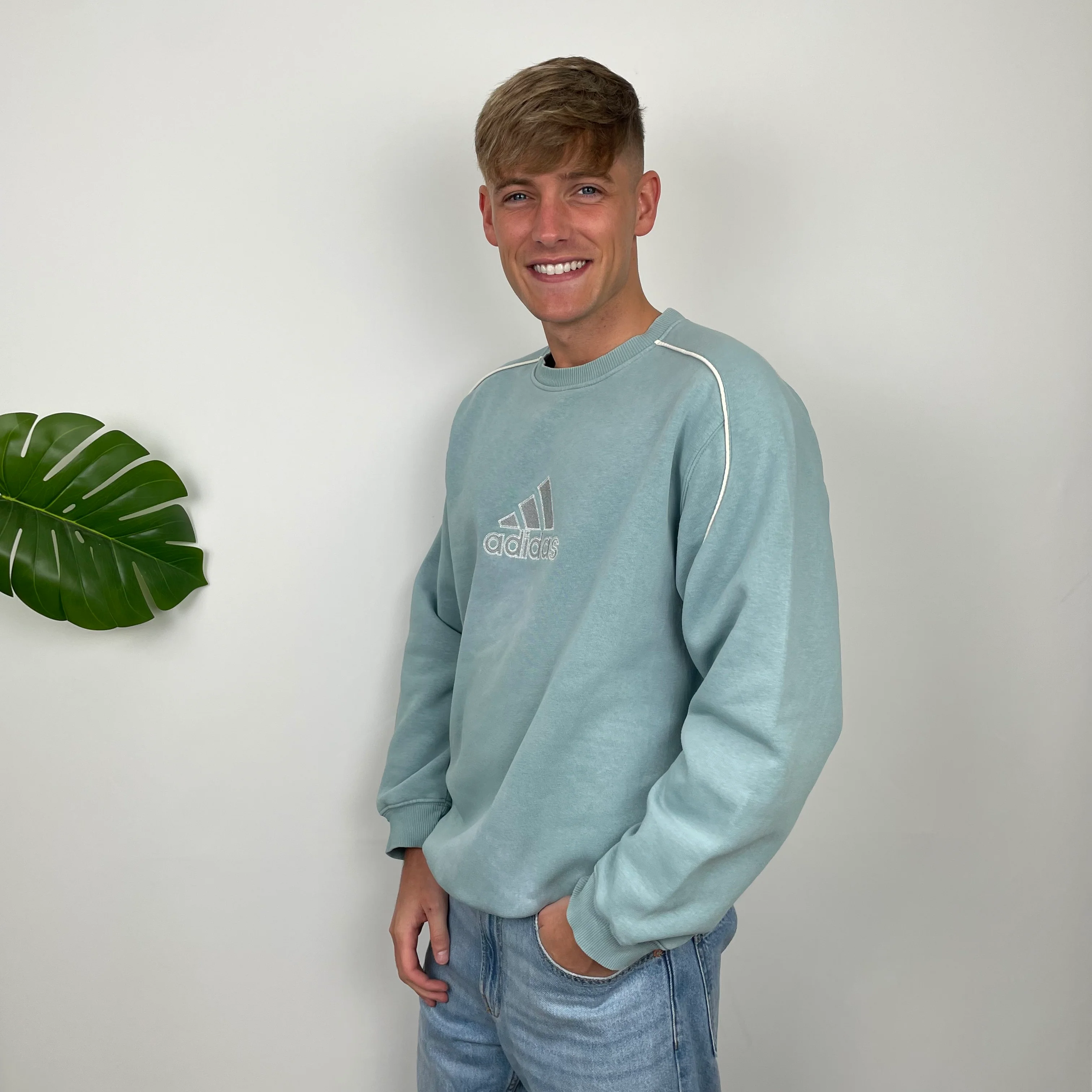 Adidas RARE Baby Blue Embroidered Spell Out Sweatshirt (XL) - Image 6