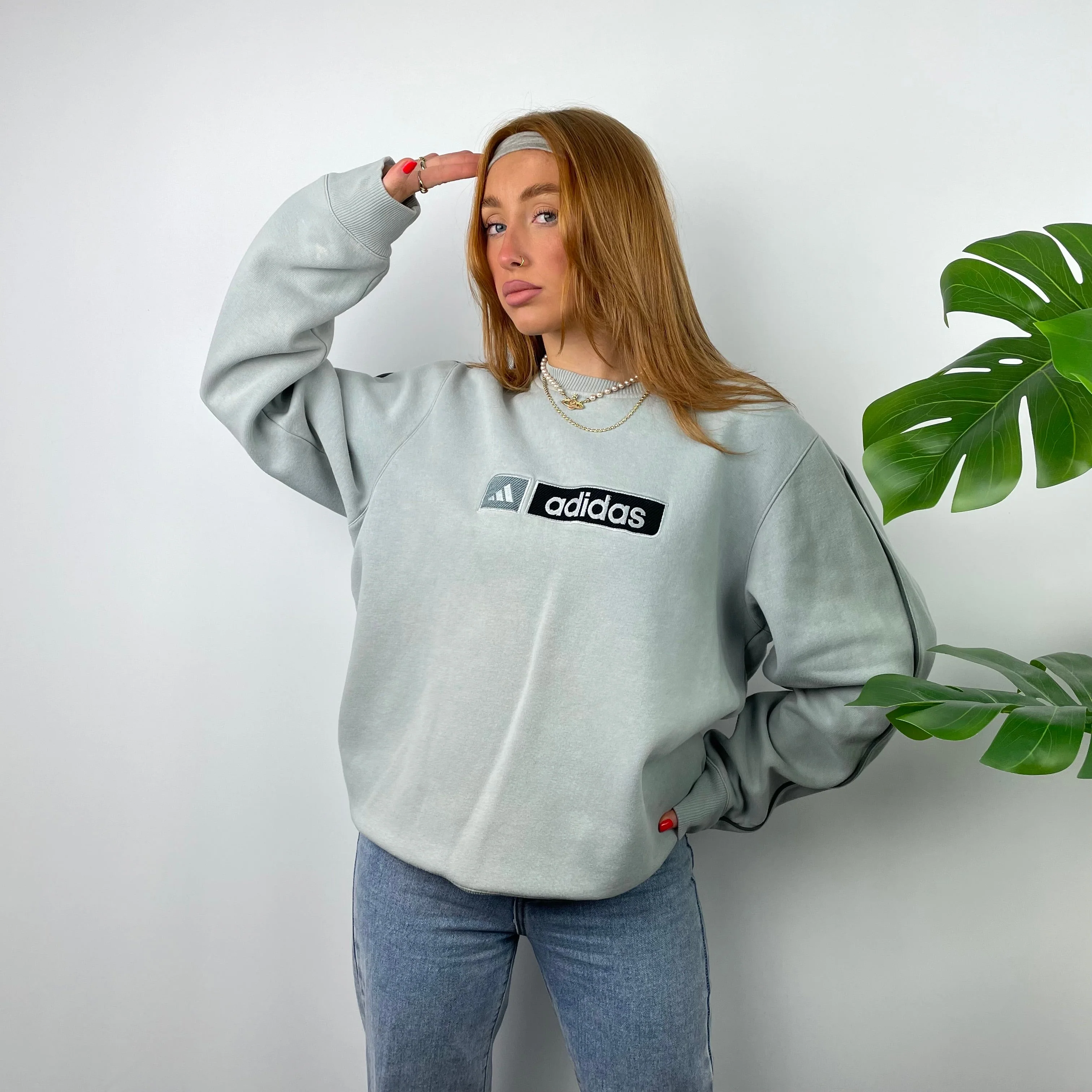 Adidas RARE Baby Blue Embroidered Spell Out Sweatshirt (L) - Image 2