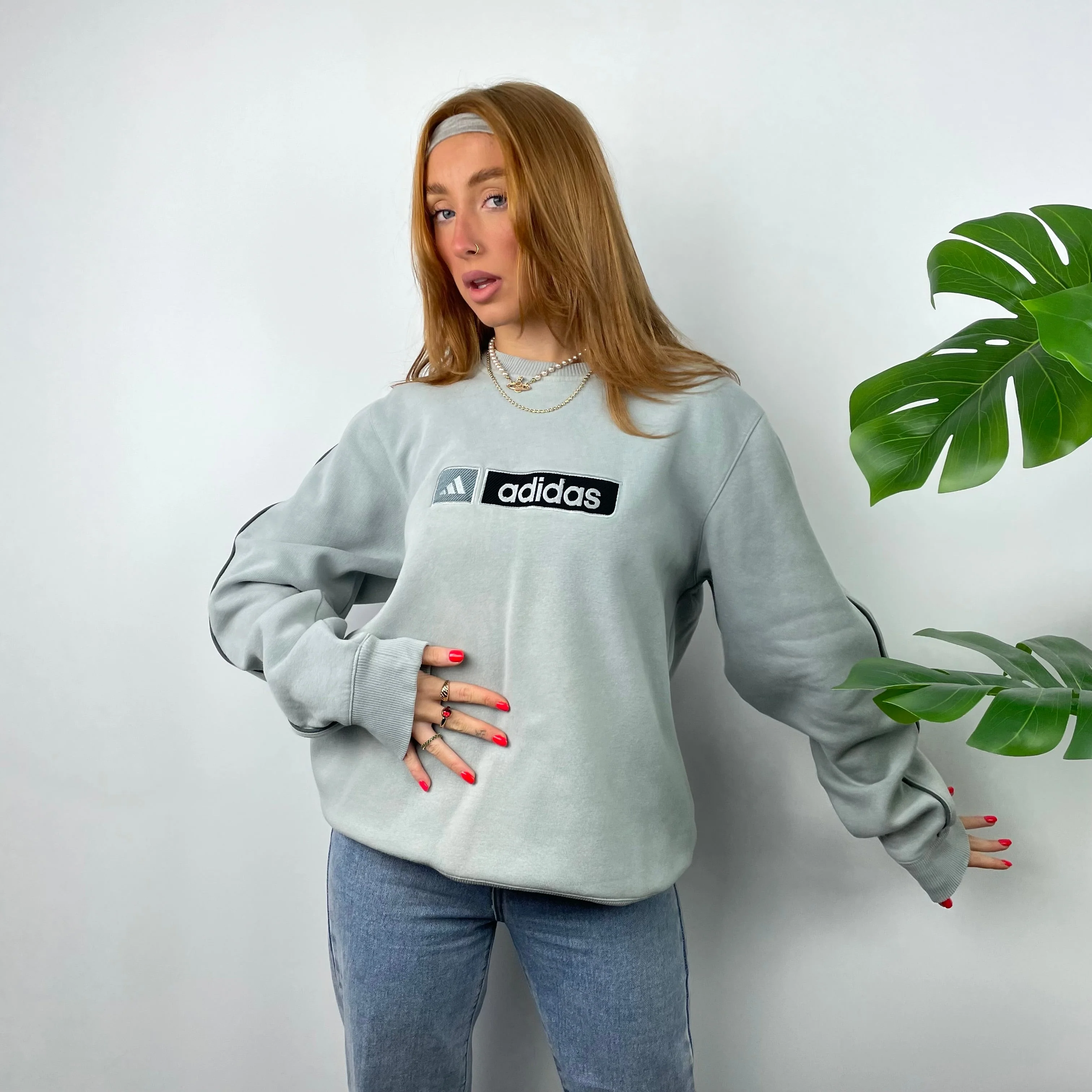 Adidas RARE Baby Blue Embroidered Spell Out Sweatshirt (L) - Image 5