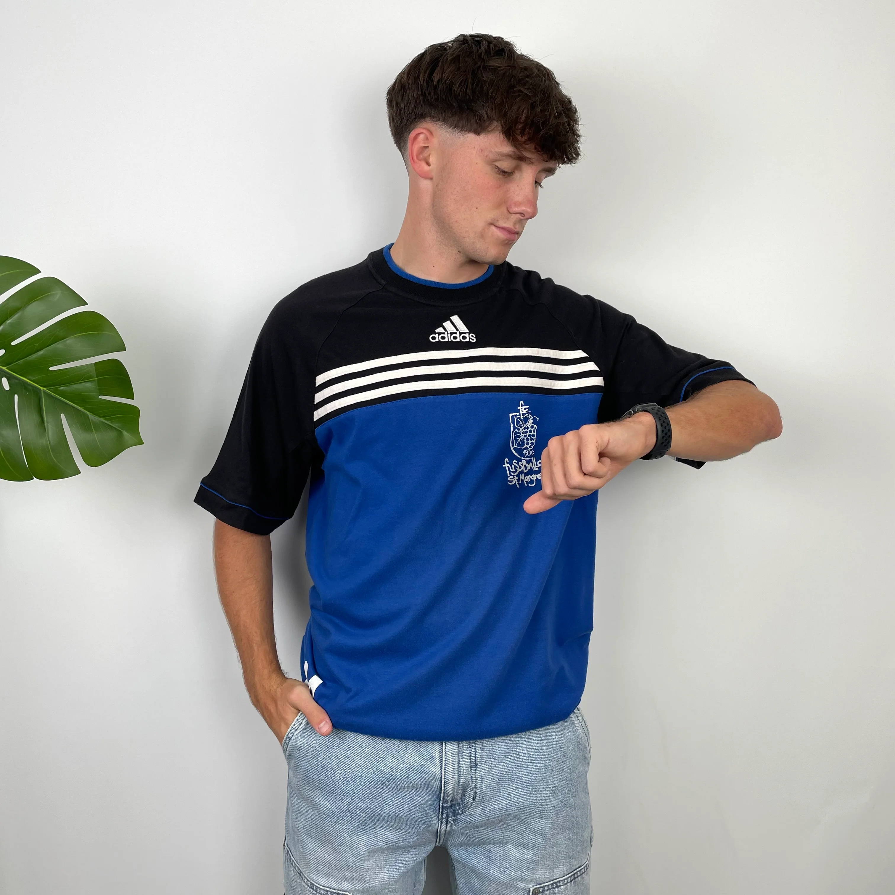 Adidas RARE Black & Blue Embroidered Spell Out T Shirt (L) - Image 3