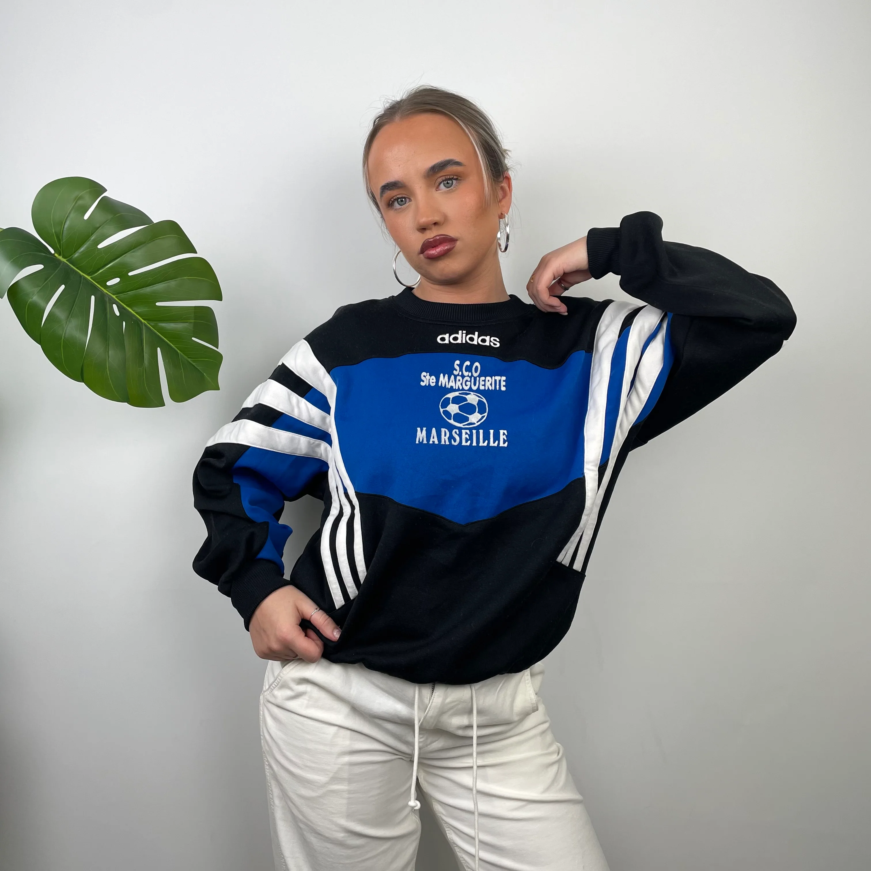 Adidas RARE Black Embroidered Spell Out Colour Block Sweatshirt (M)