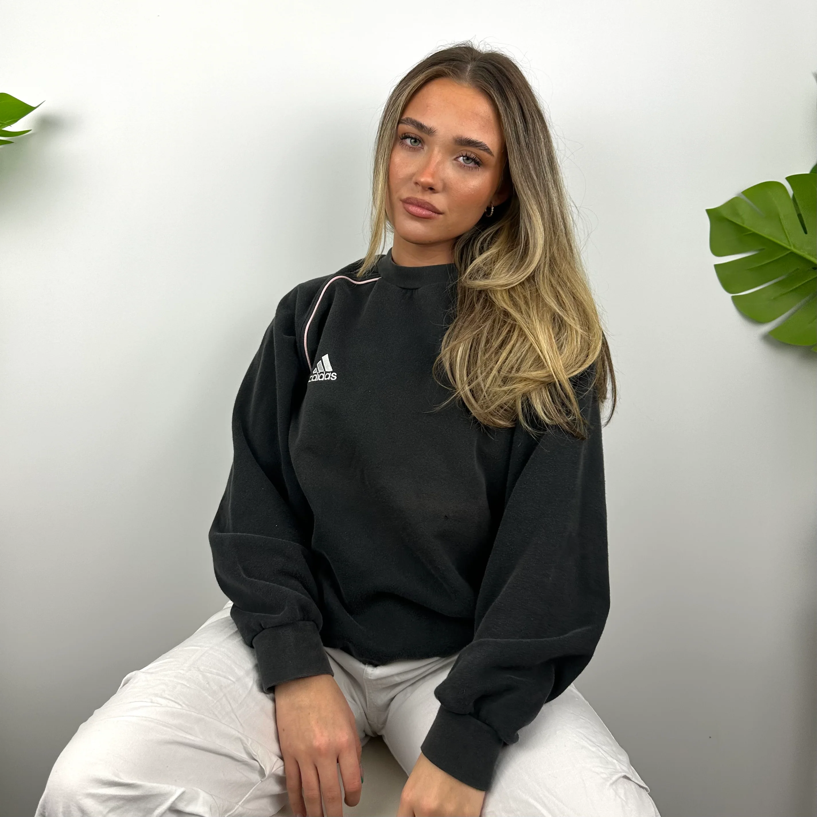 Adidas Black Embroidered Spell Out Sweatshirt (M) - Image 3