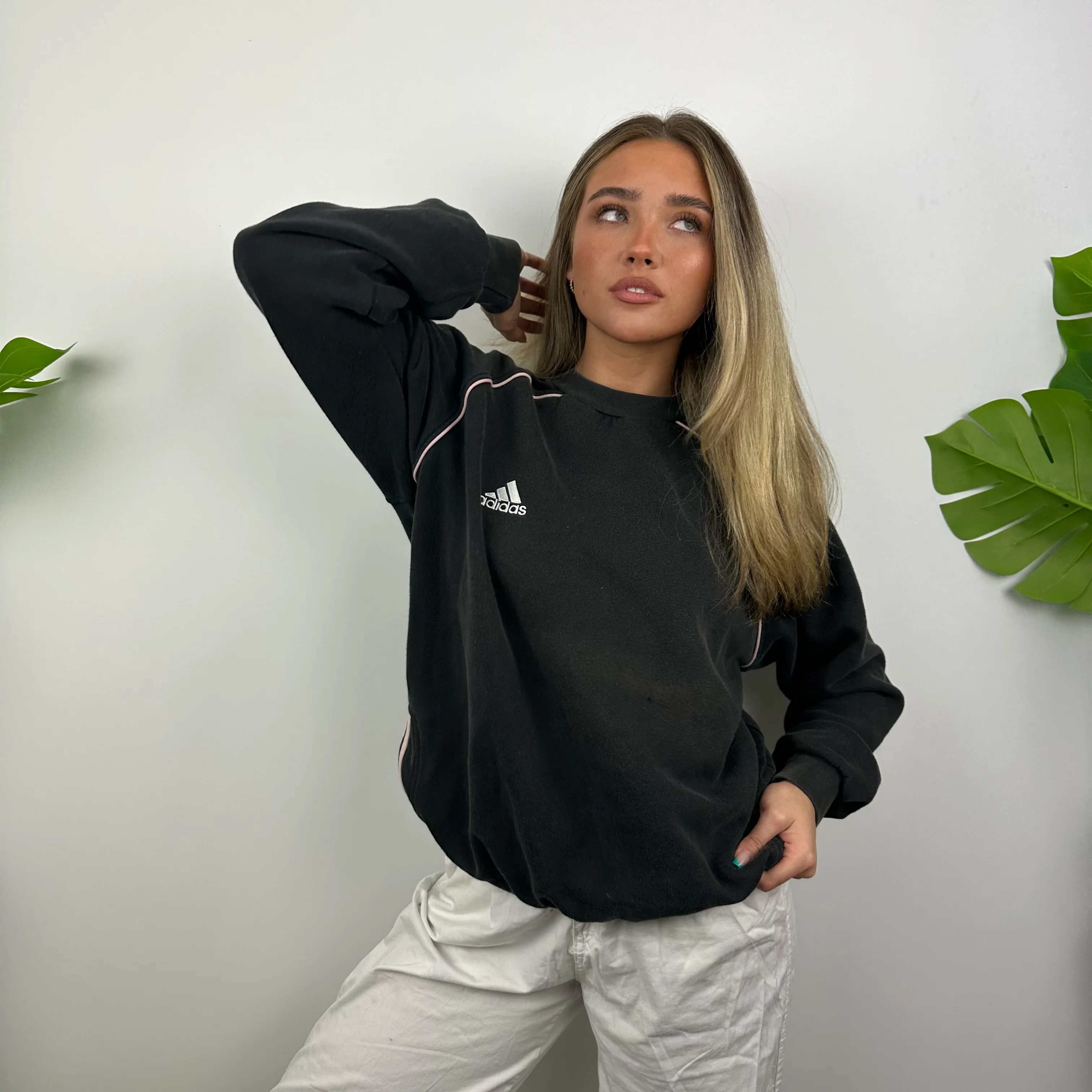 Adidas Black Embroidered Spell Out Sweatshirt (M) - Image 4