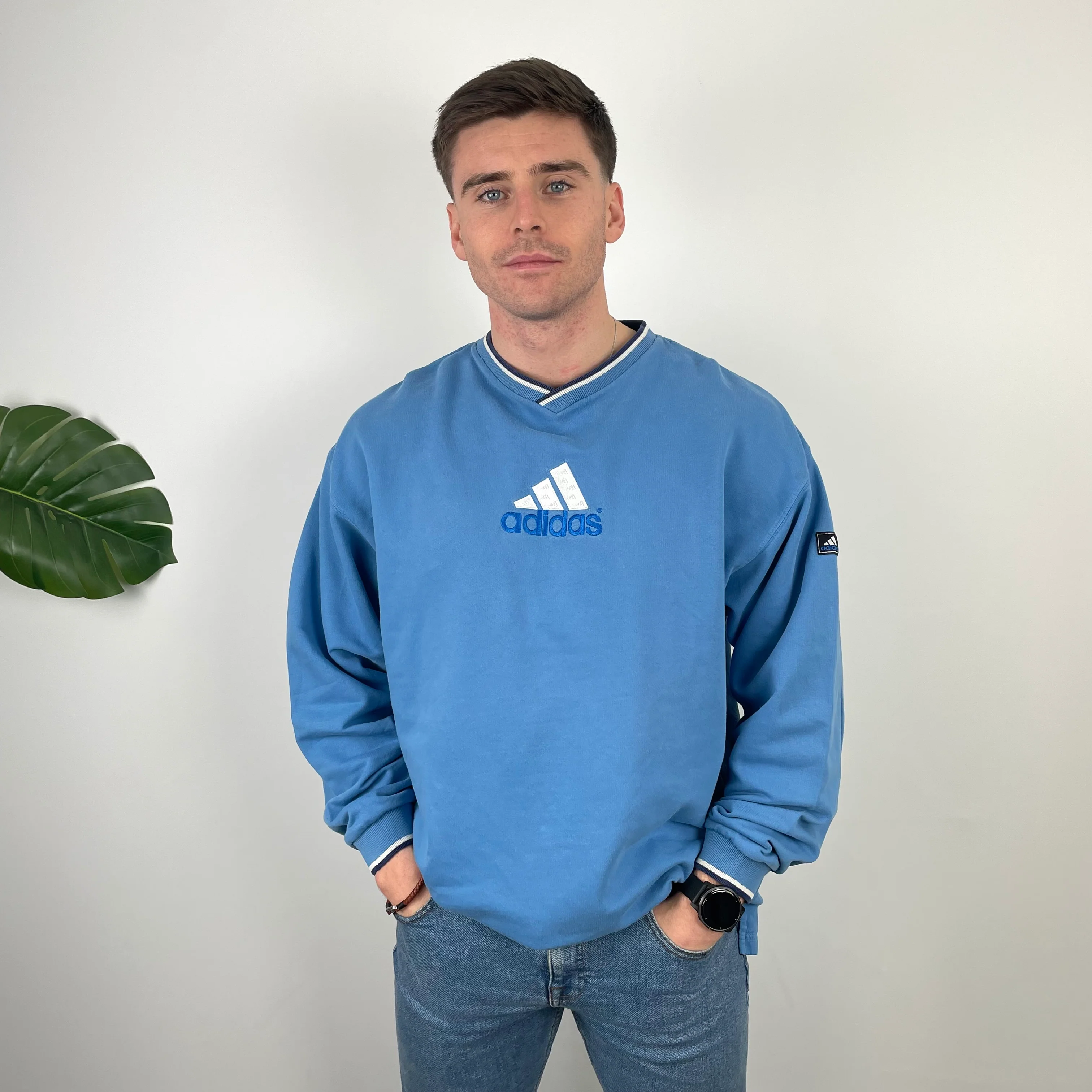 Adidas RARE Blue Embroidered Spell Out Sweatshirt (XL) - Image 5