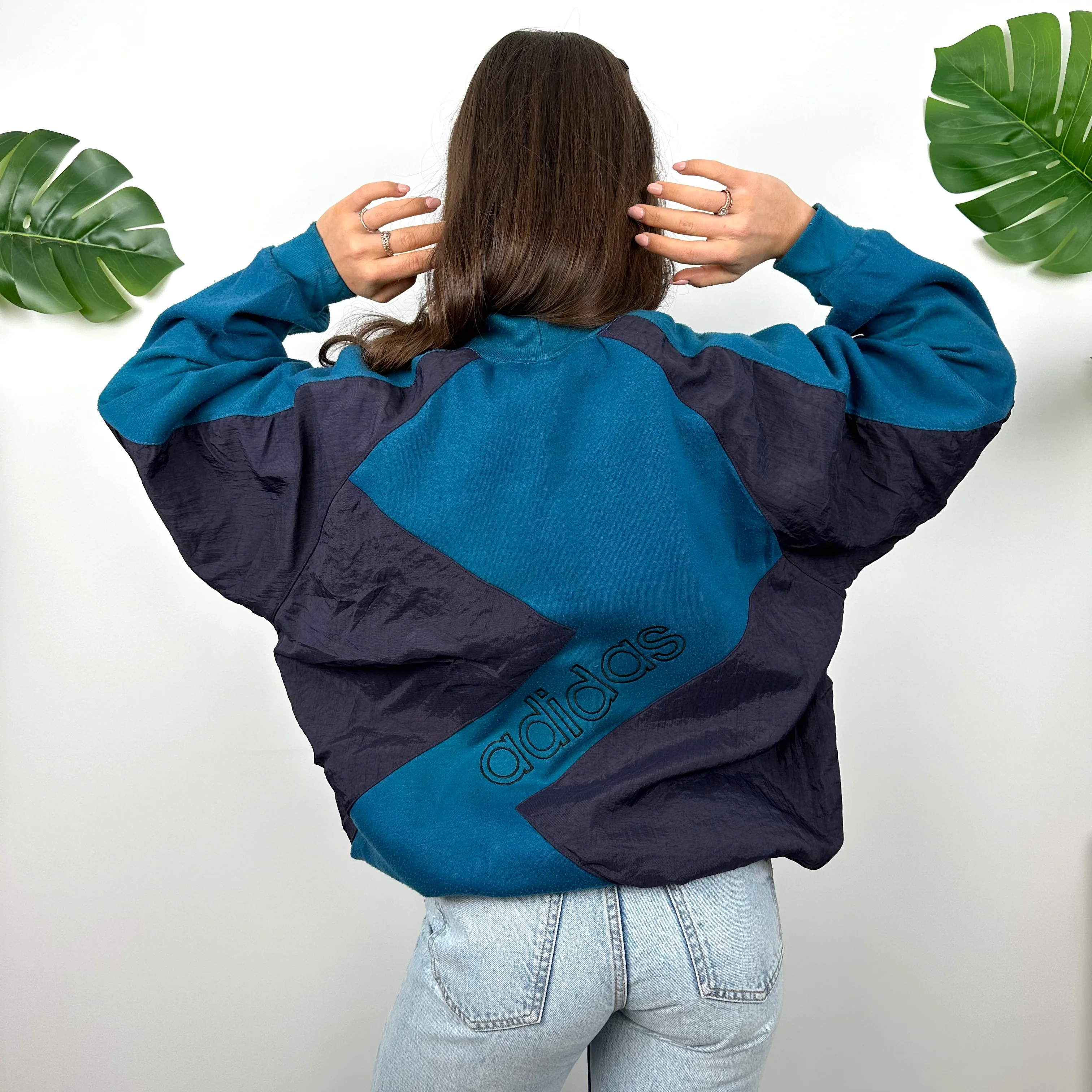 Adidas RARE Blue Embroidered Spell Out Sweatshirt (M) - Image 2