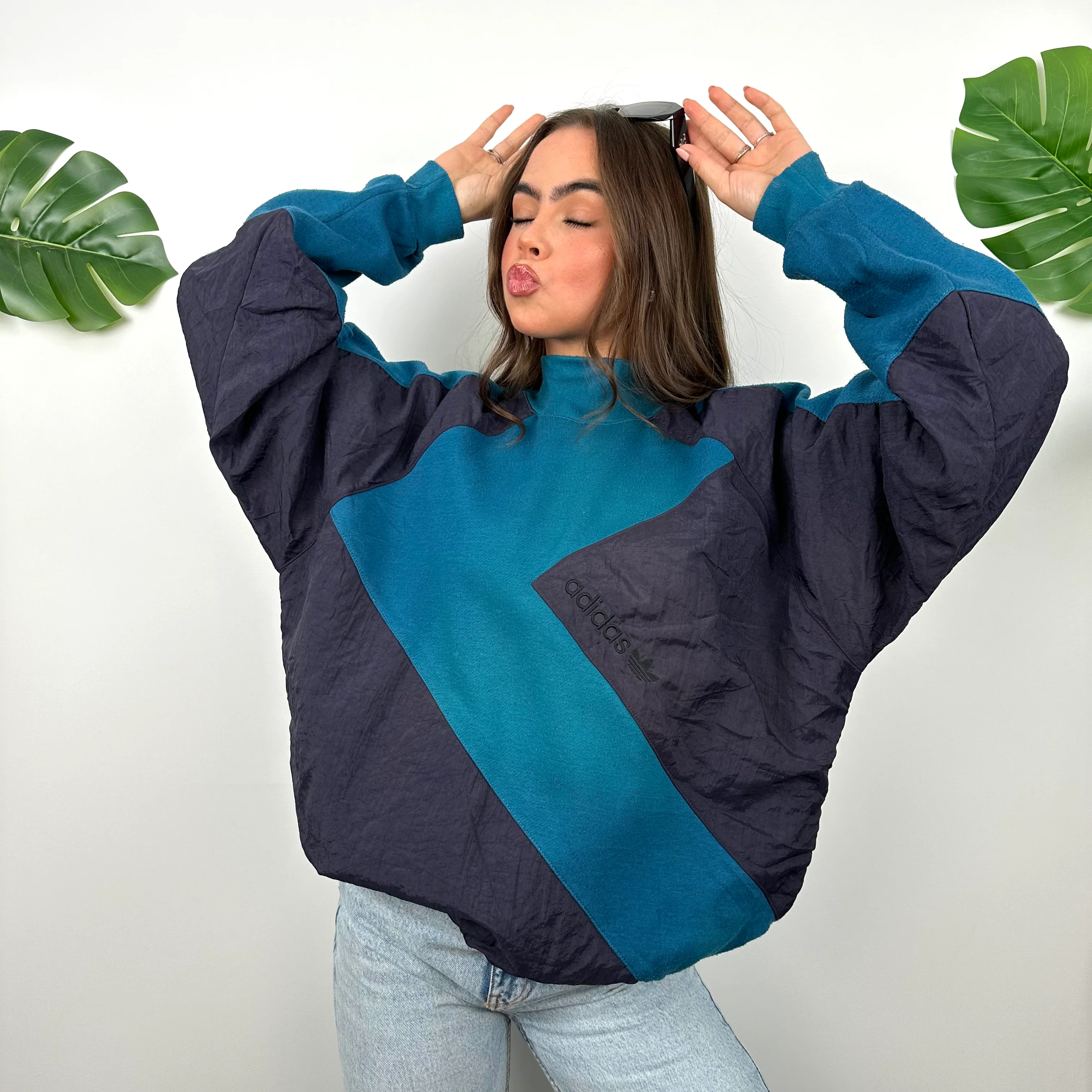 Adidas RARE Blue Embroidered Spell Out Sweatshirt (M) - Image 5