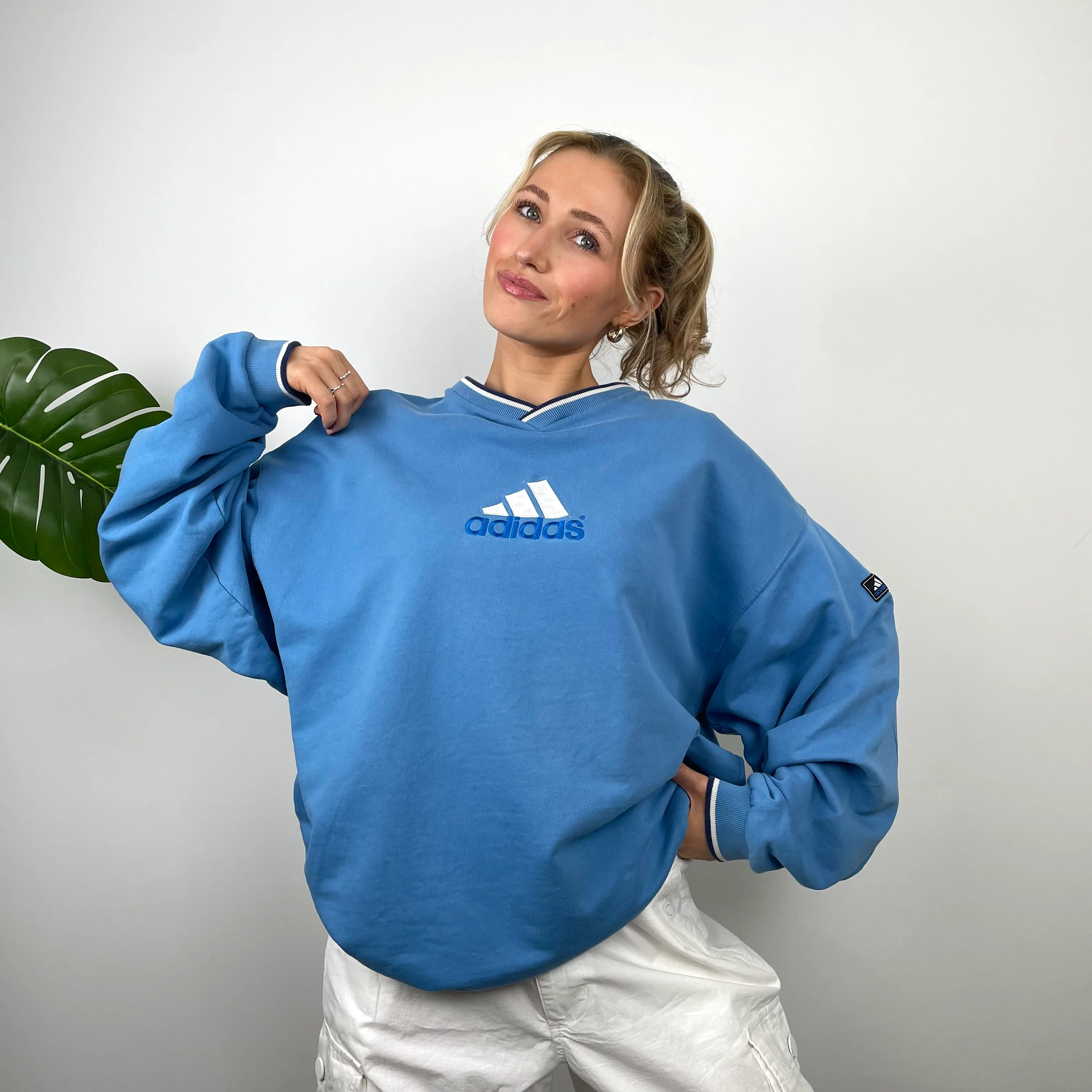 Adidas RARE Blue Embroidered Spell Out Sweatshirt (XL) - Image 3