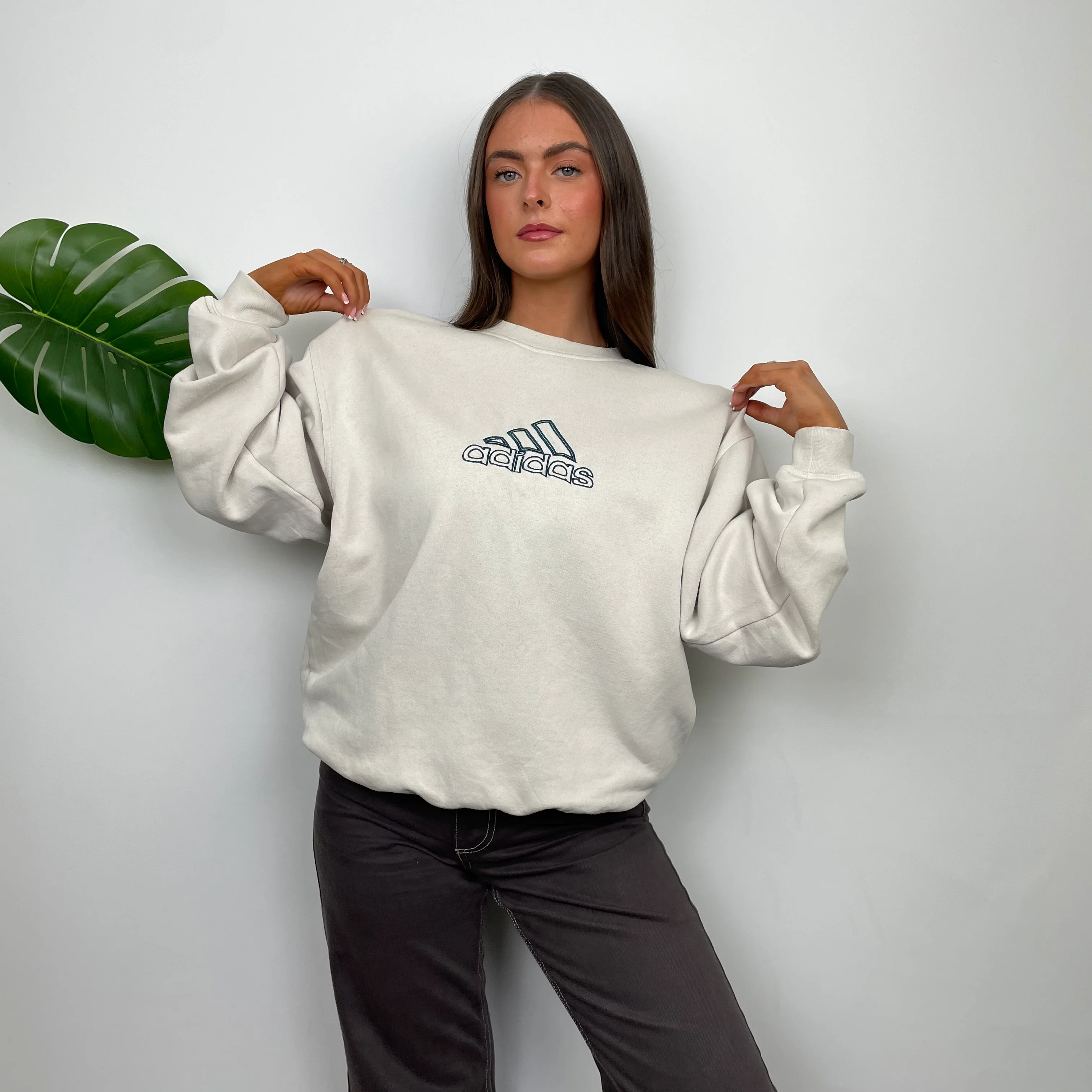 Adidas RARE Cream Embroidered Spell Out Sweatshirt (M) - Image 6