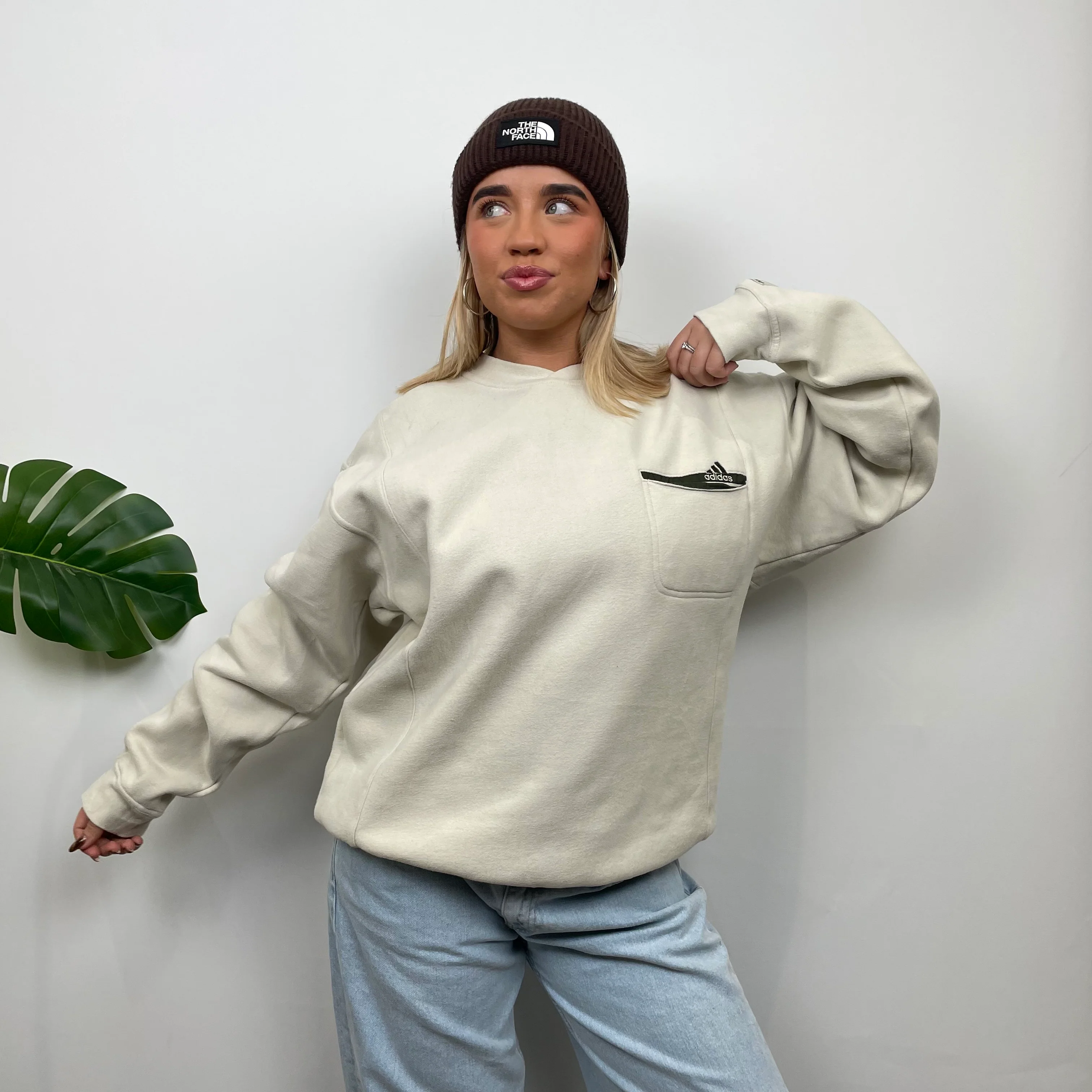 Adidas RARE Cream Embroidered Spell Out Sweatshirt (L) - Image 4