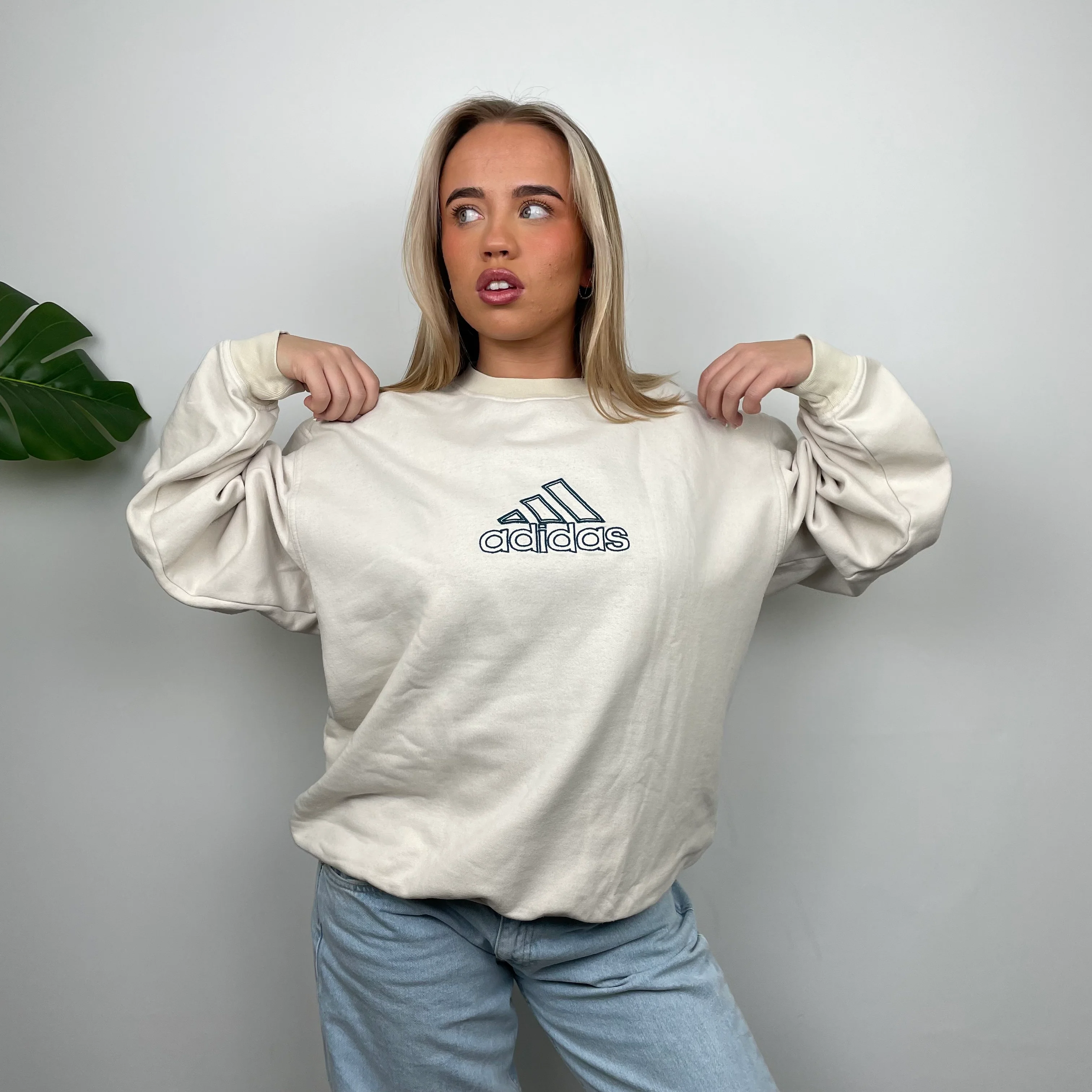 Adidas RARE Cream Embroidered Spell Out Sweatshirt (L) - Image 2