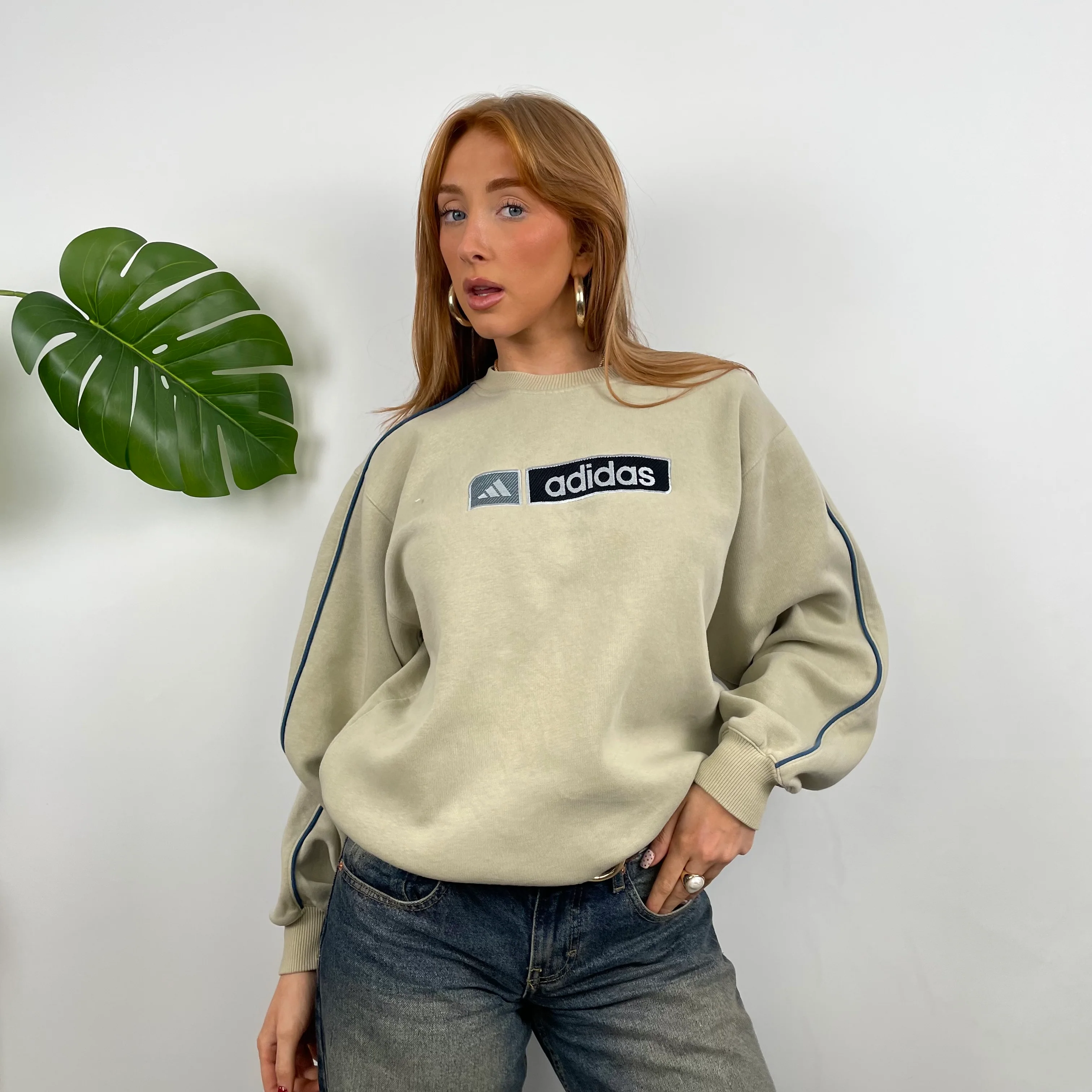 Adidas RARE Cream Embroidered Spell Out Sweatshirt (M) - Image 2
