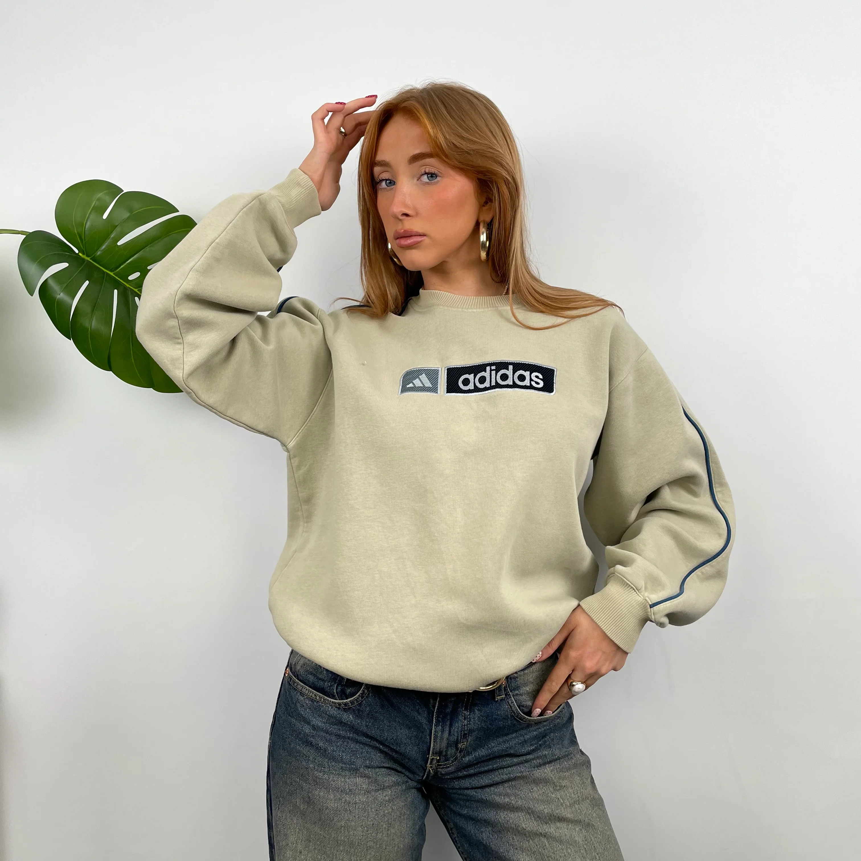 Adidas RARE Cream Embroidered Spell Out Sweatshirt (M) - Image 4