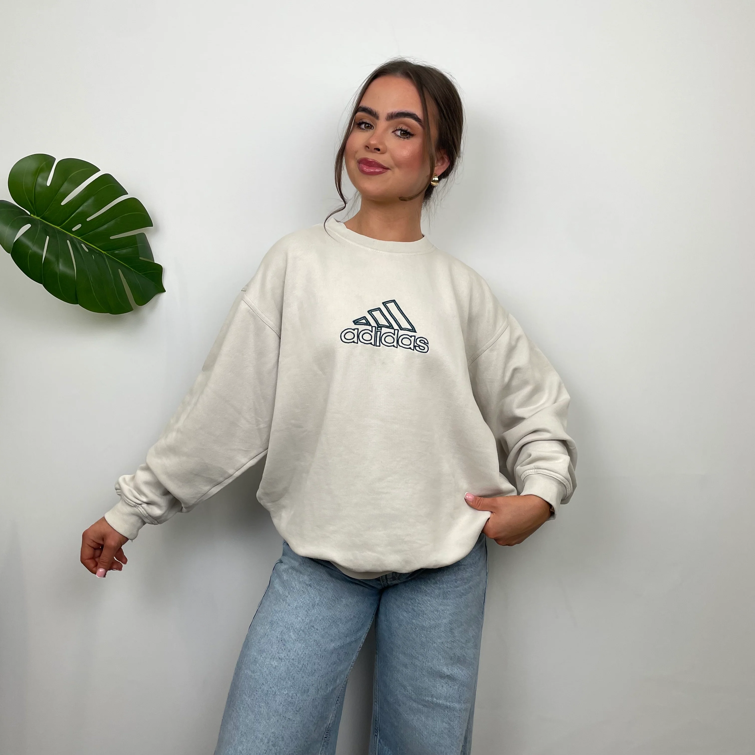 Adidas RARE Cream Embroidered Spell Out Sweatshirt (M) - Image 11