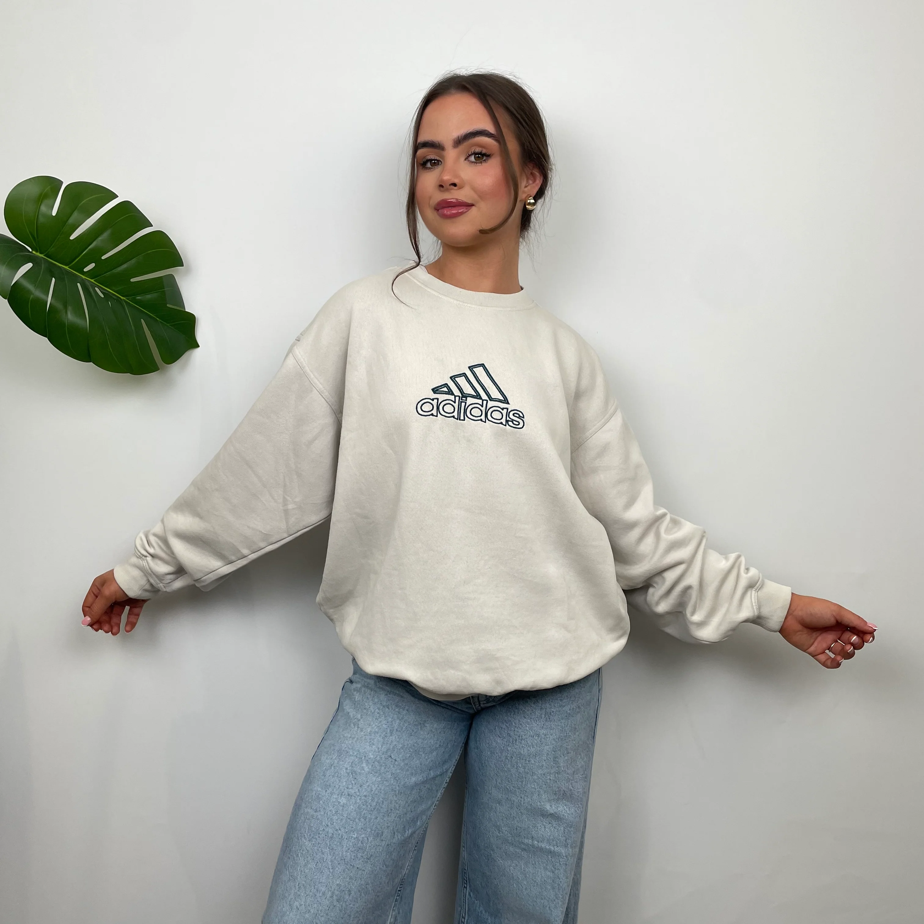 Adidas RARE Cream Embroidered Spell Out Sweatshirt (M) - Image 12