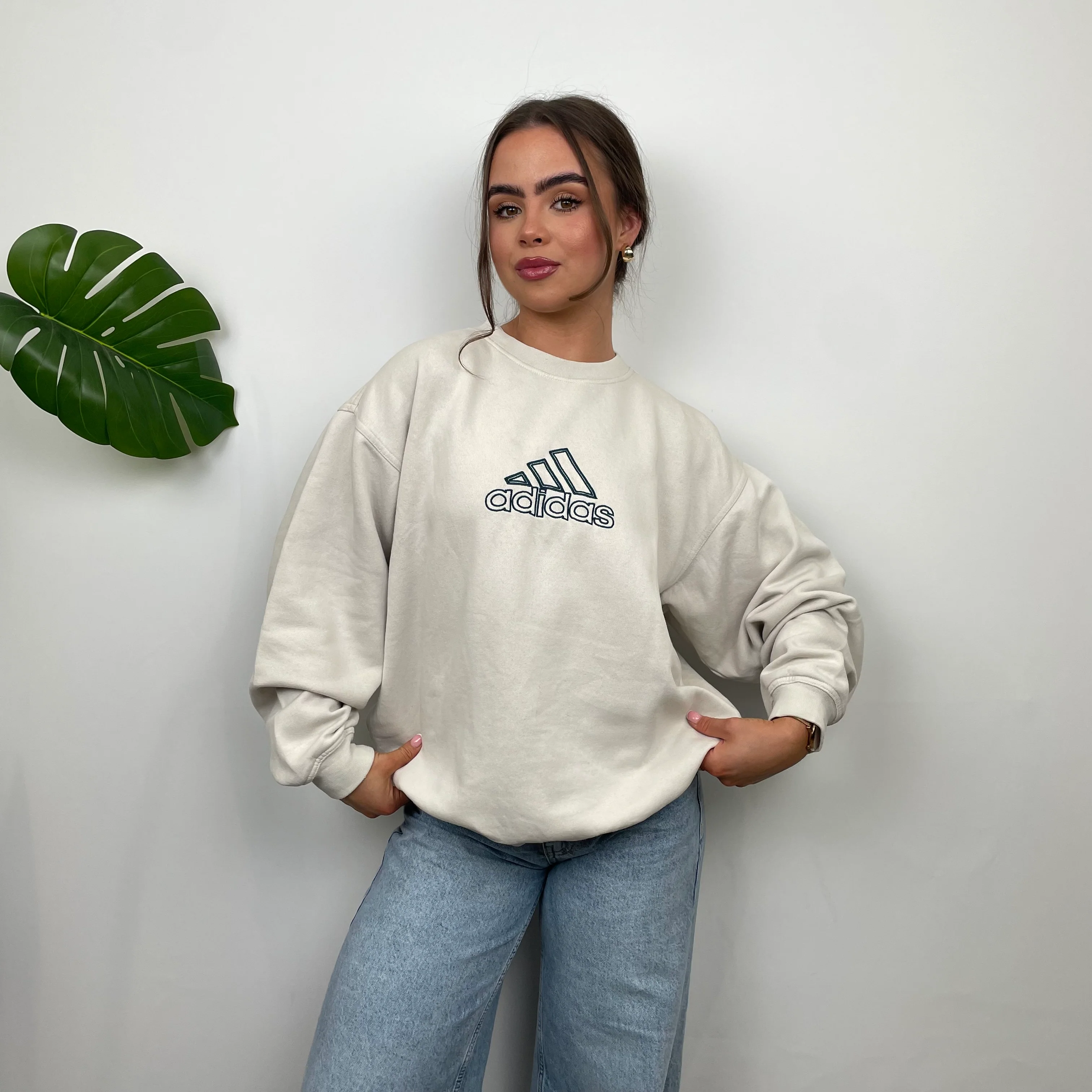Adidas RARE Cream Embroidered Spell Out Sweatshirt (M) - Image 2