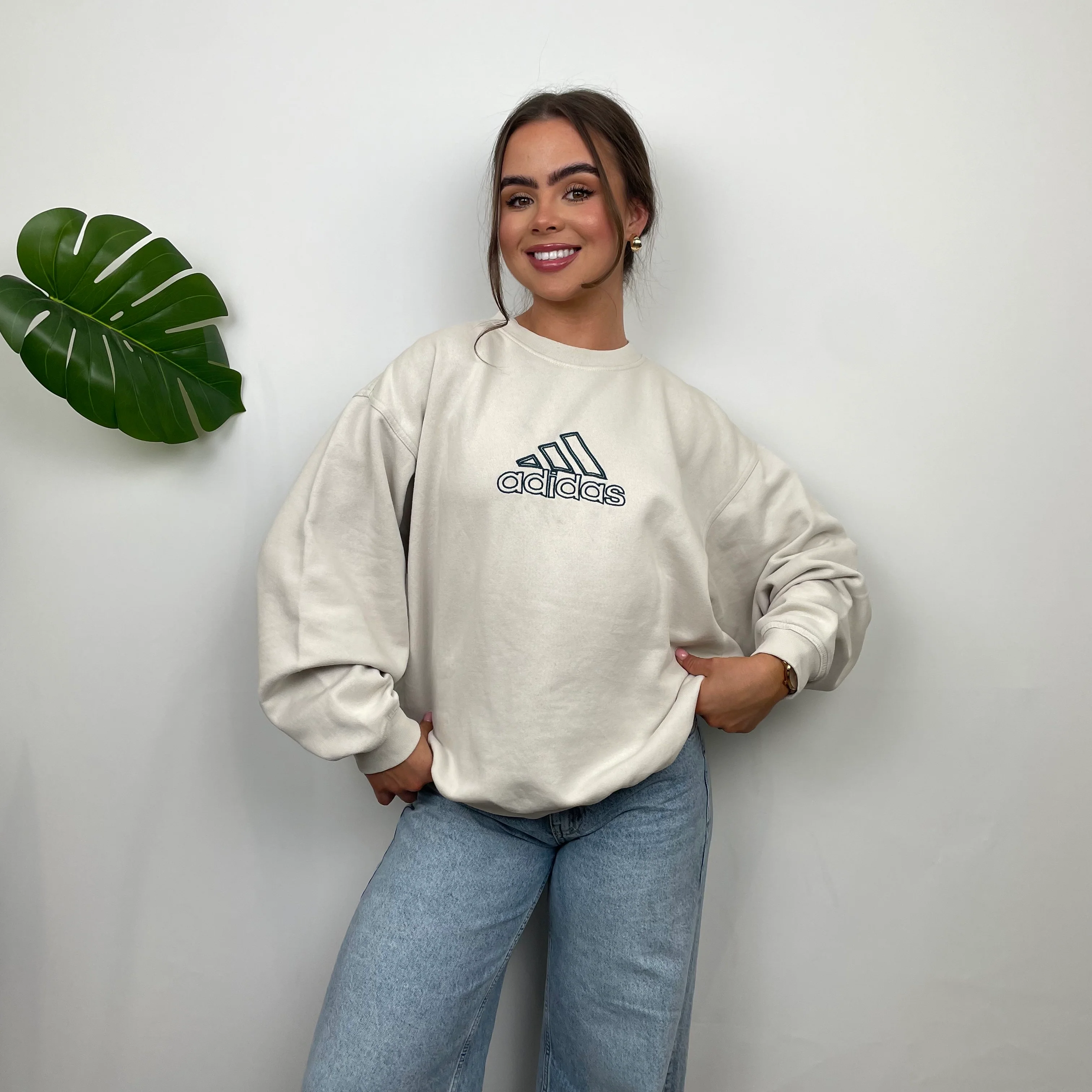 Adidas RARE Cream Embroidered Spell Out Sweatshirt (M) - Image 3