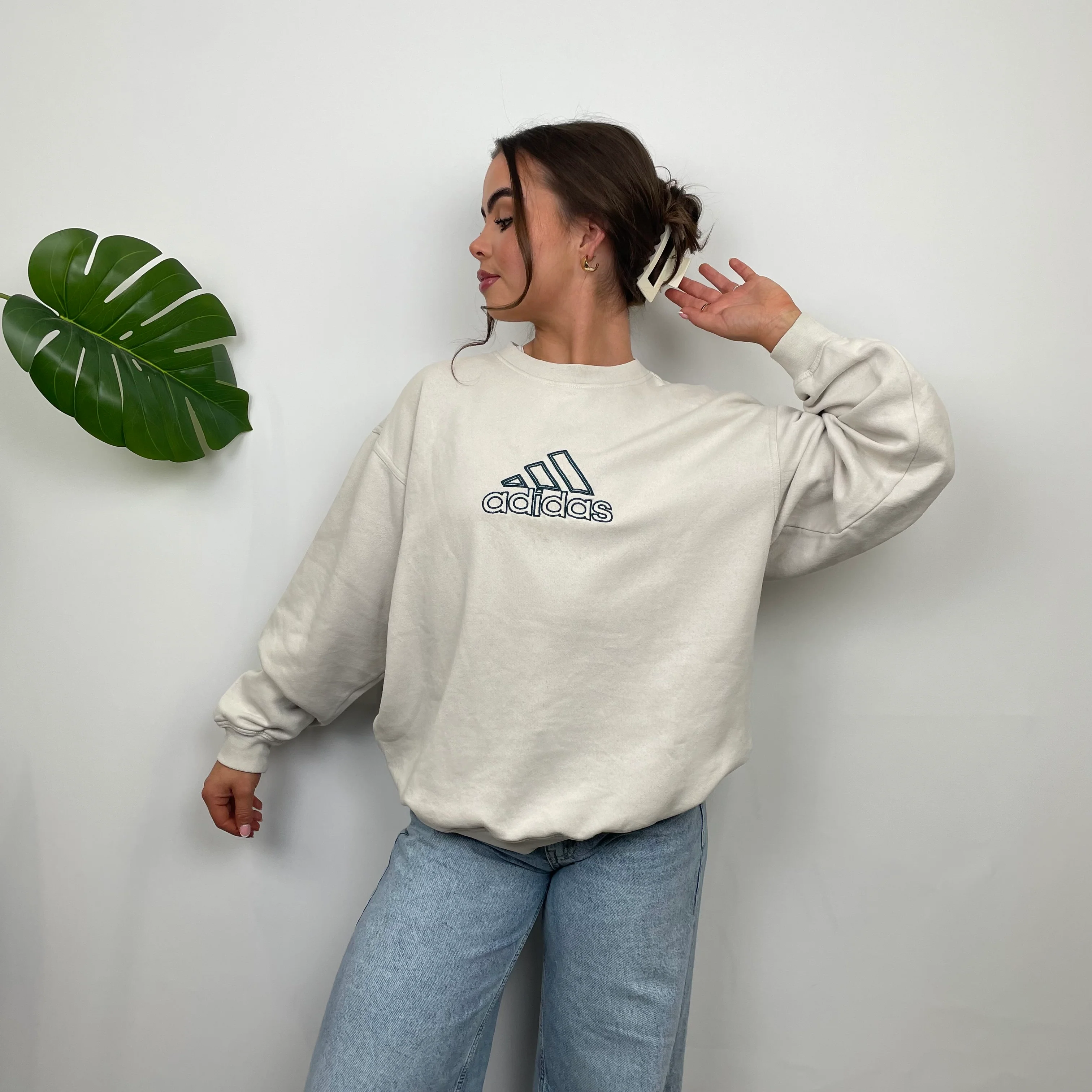 Adidas RARE Cream Embroidered Spell Out Sweatshirt (M) - Image 4