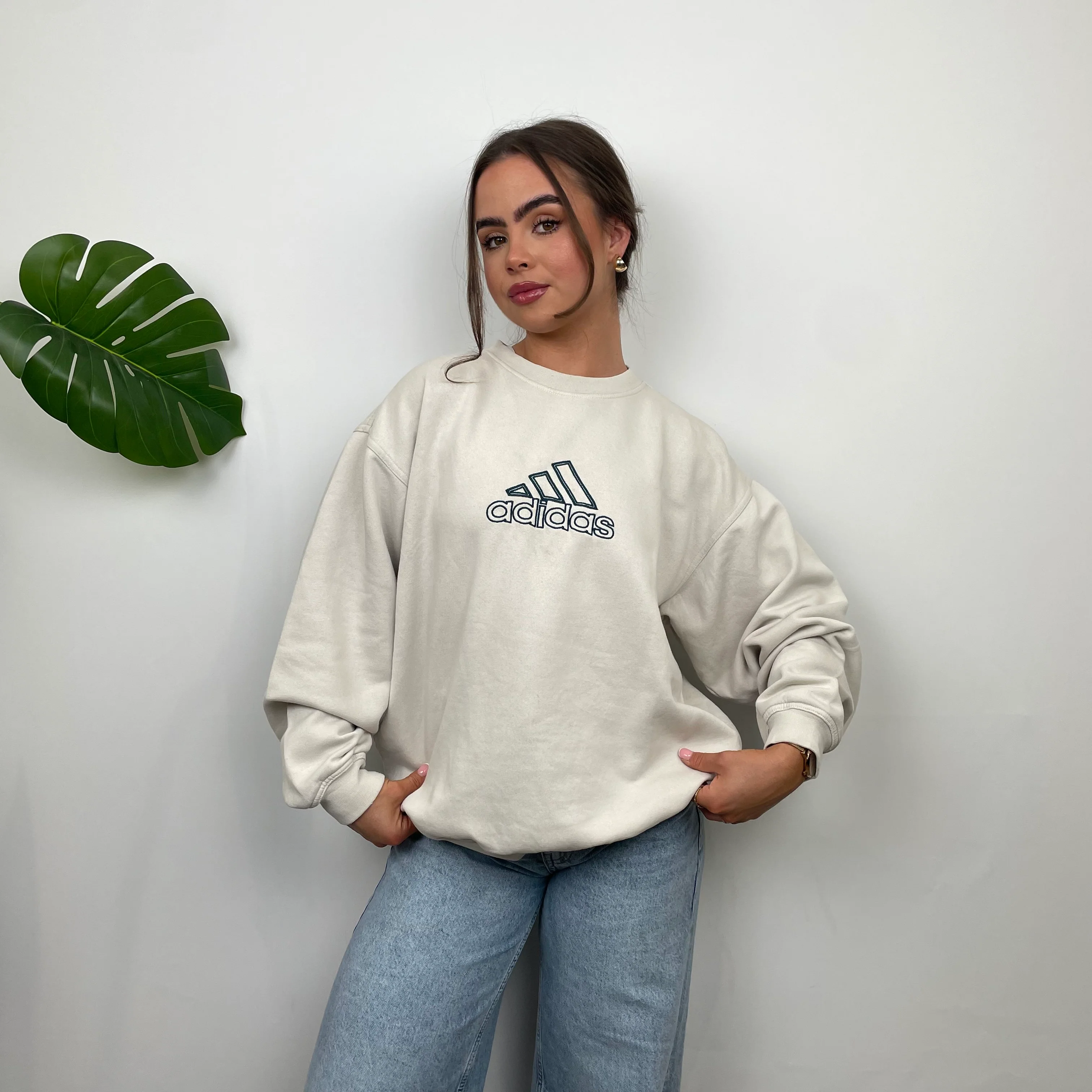 Adidas RARE Cream Embroidered Spell Out Sweatshirt (M) - Image 5