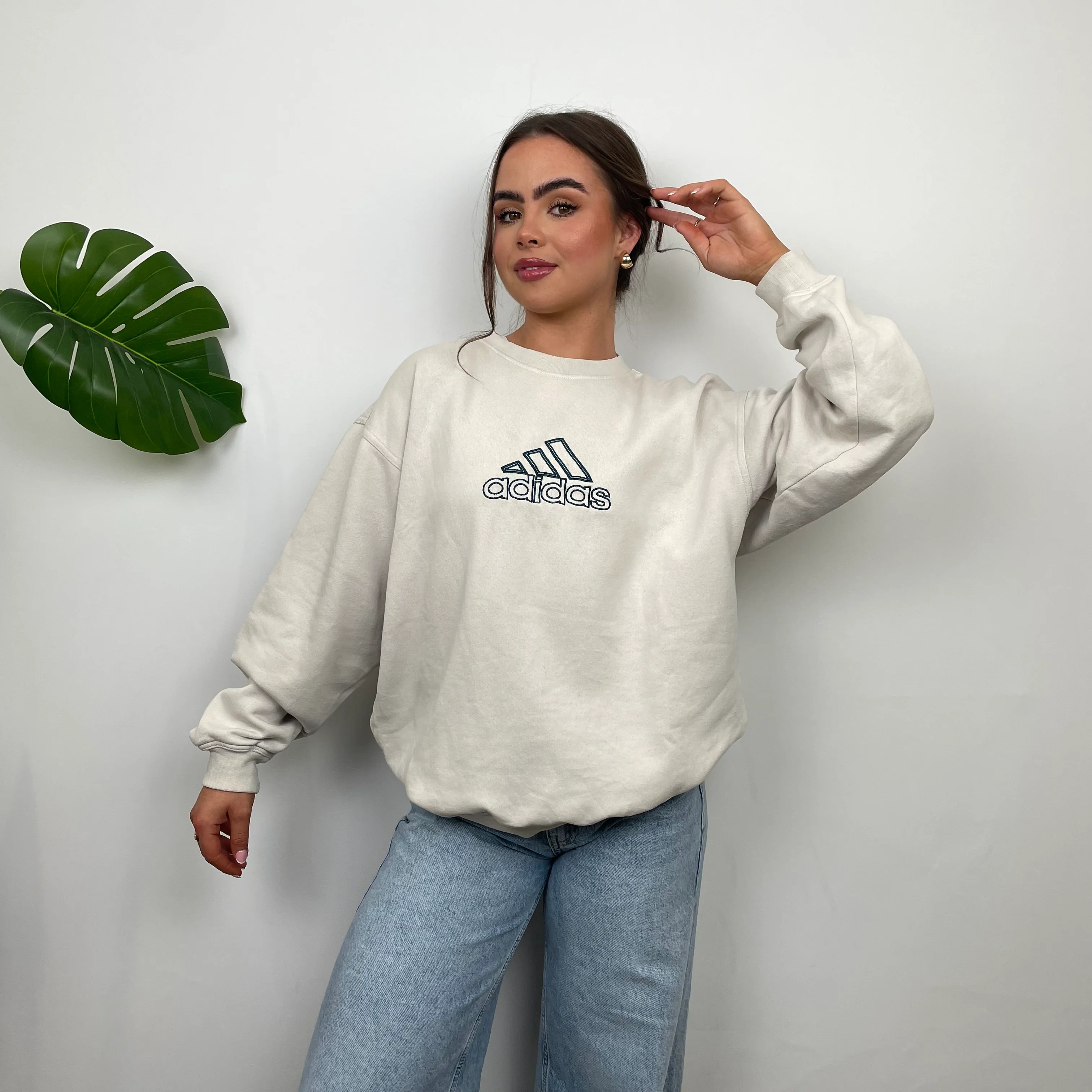 Adidas RARE Cream Embroidered Spell Out Sweatshirt (M) - Image 6
