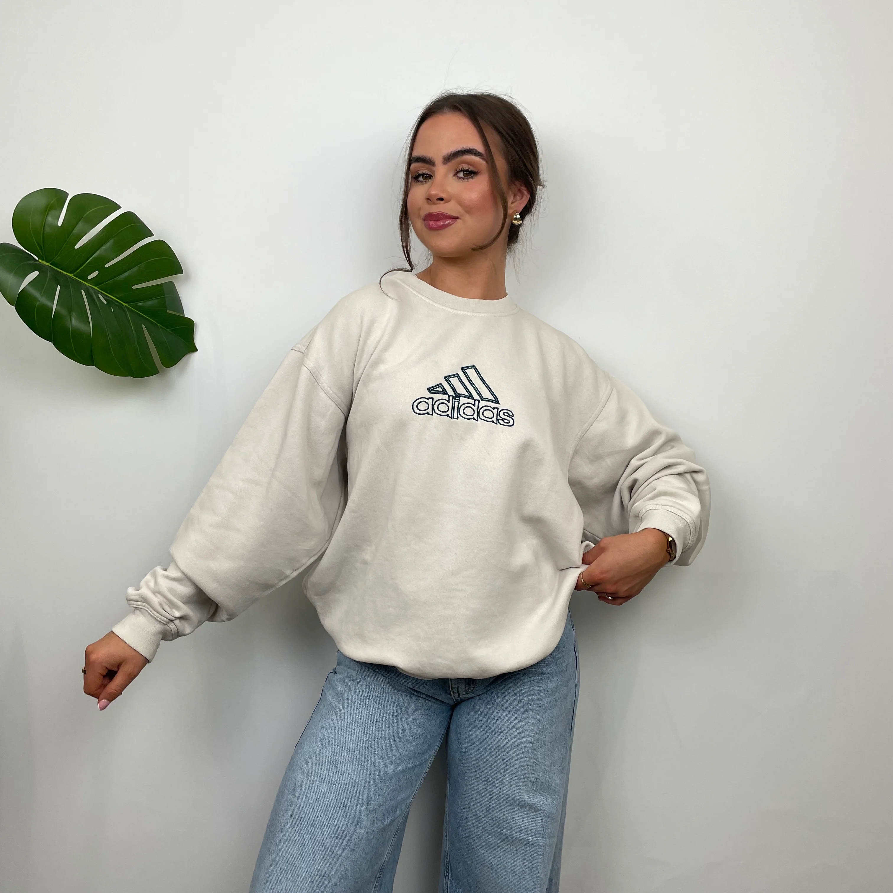 Adidas RARE Cream Embroidered Spell Out Sweatshirt (M) - Image 8