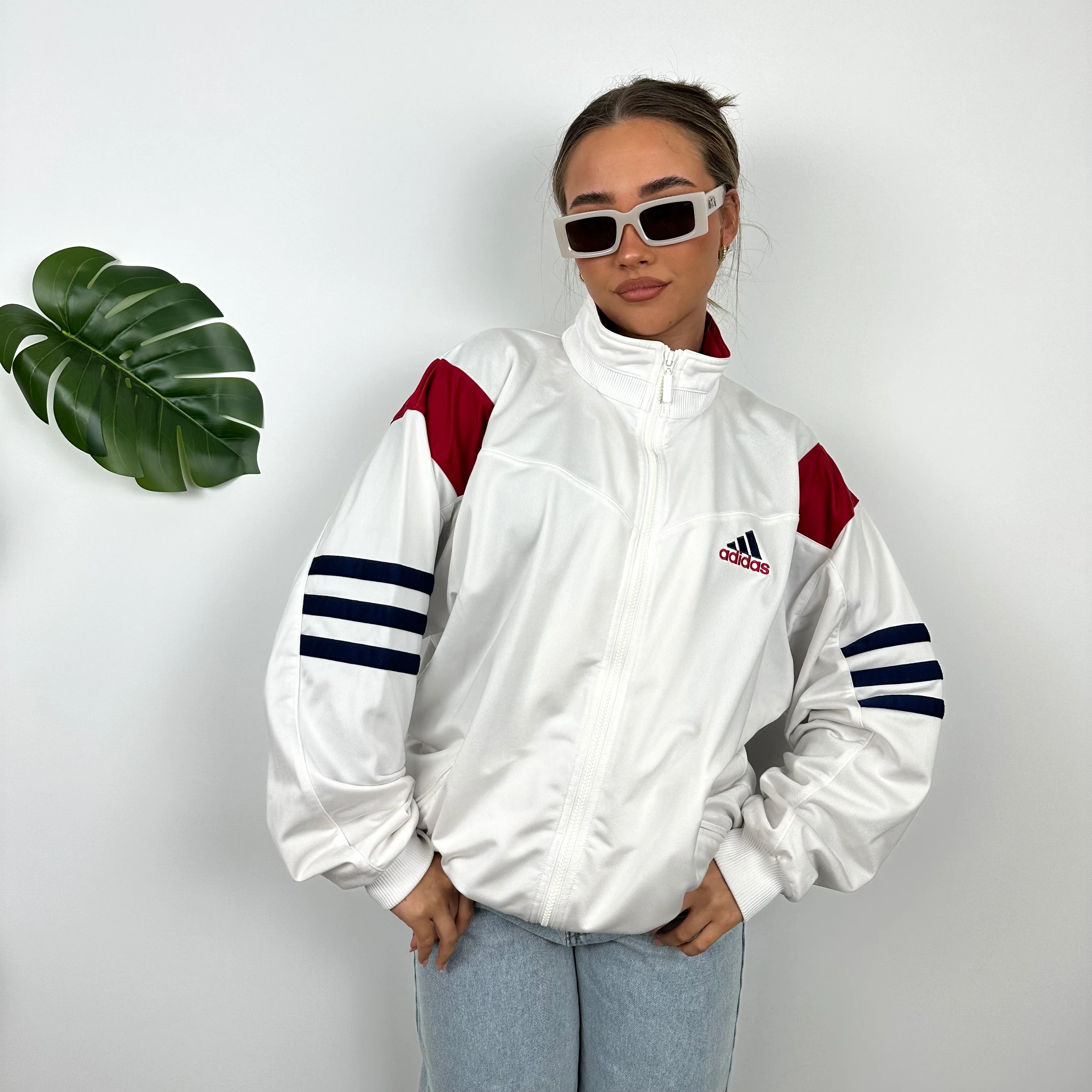 Adidas RARE Embroidered Spell Out Colour Block Zip Up Track Jacket (L) - Image 4