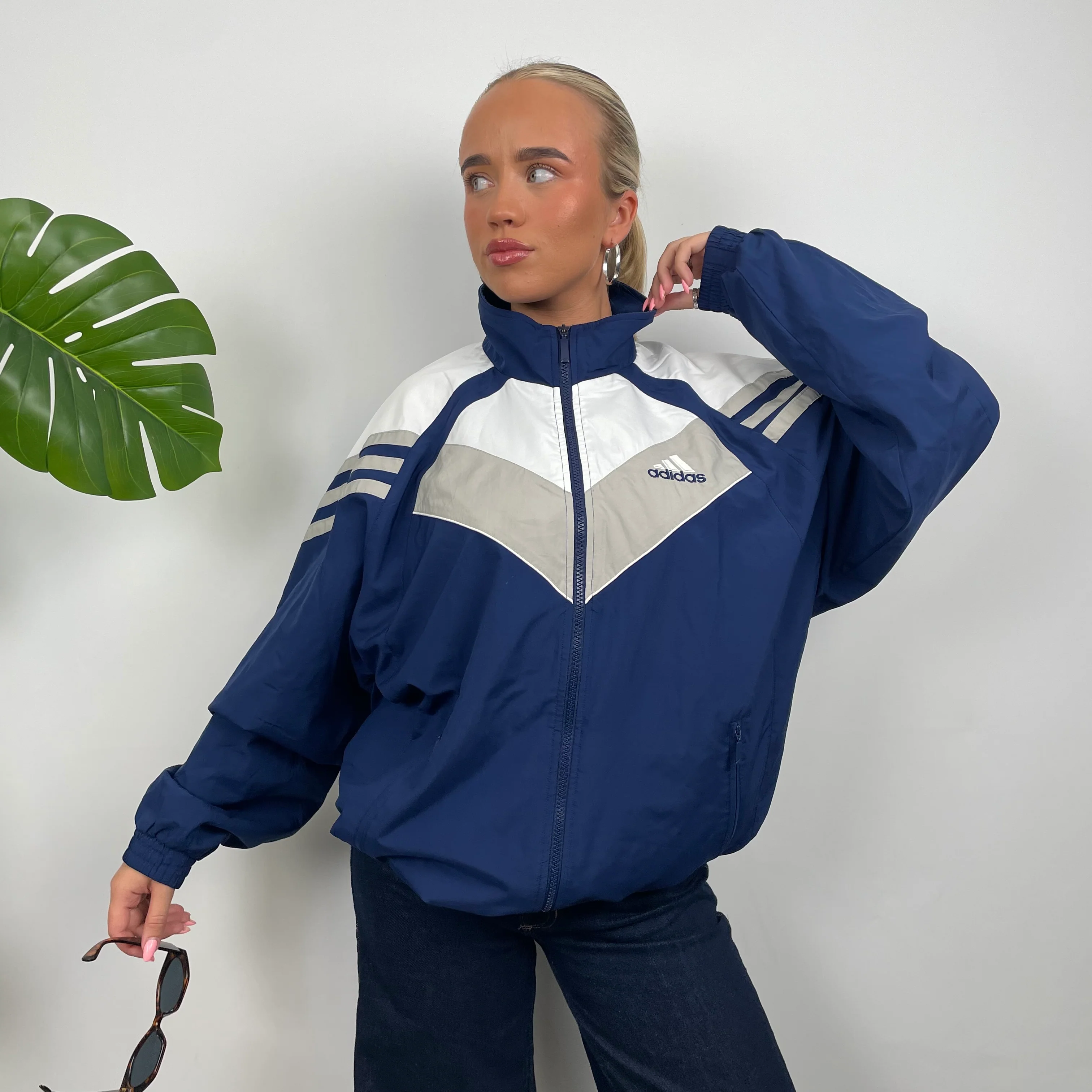 Adidas RARE Embroidered Spell Out Colour Block Zip Up Windbreaker Jacket (L) - Image 2