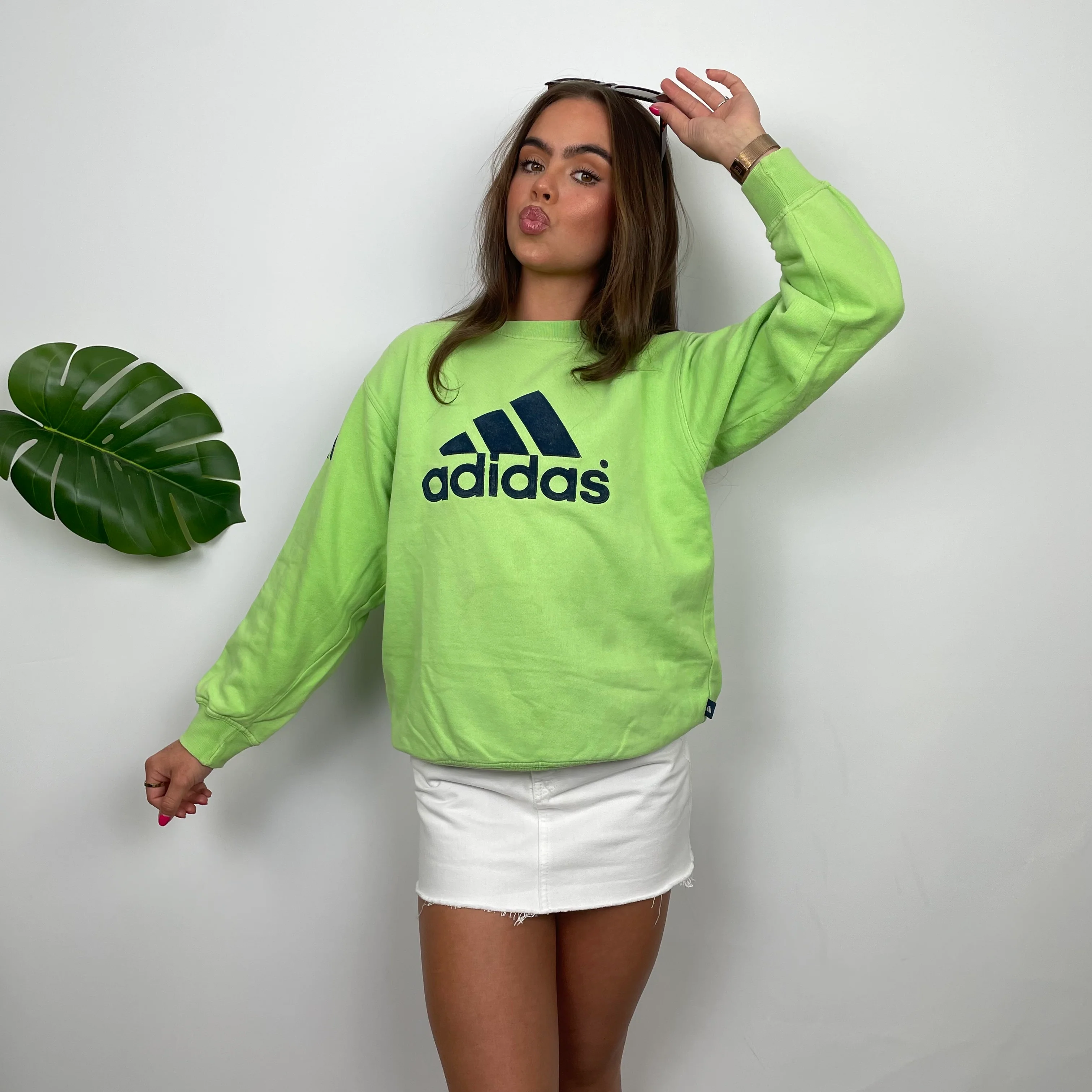 Adidas RARE Green Embroidered Spell Out Sweatshirt (S) - Image 2