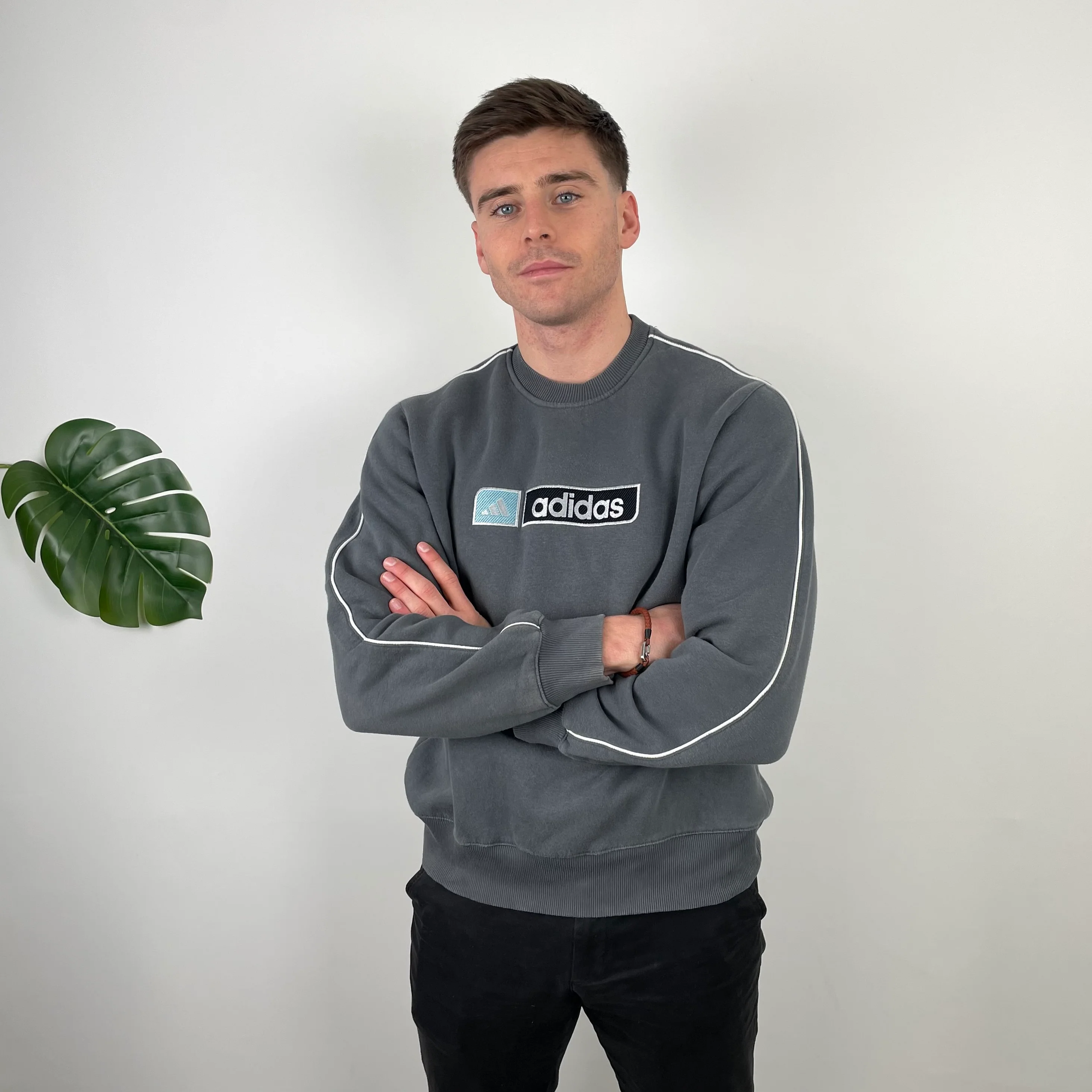 Adidas RARE Grey Embroidered Spell Out Sweatshirt (M) - Image 3