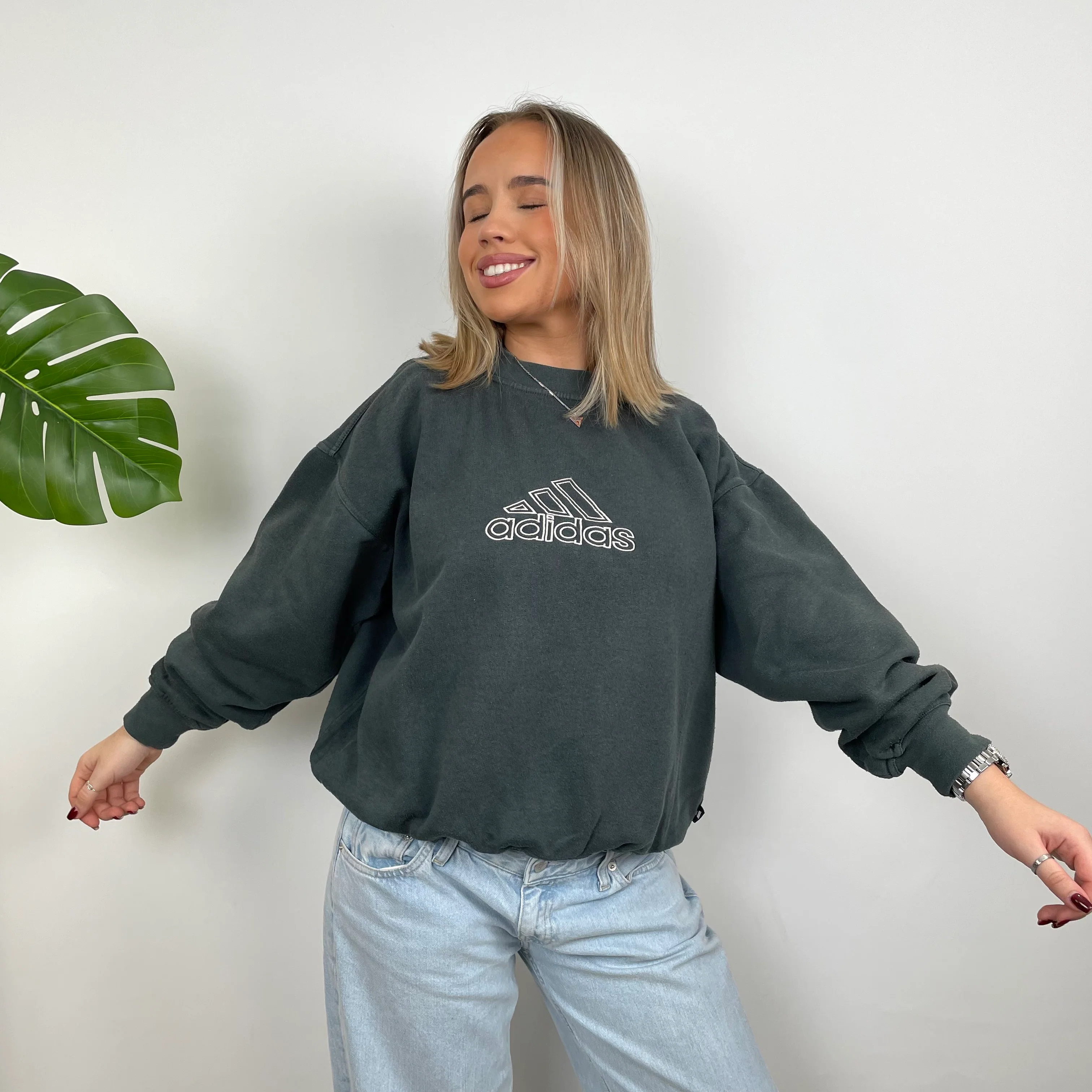 Adidas RARE Grey Embroidered Spell Out Sweatshirt (S) - Image 4