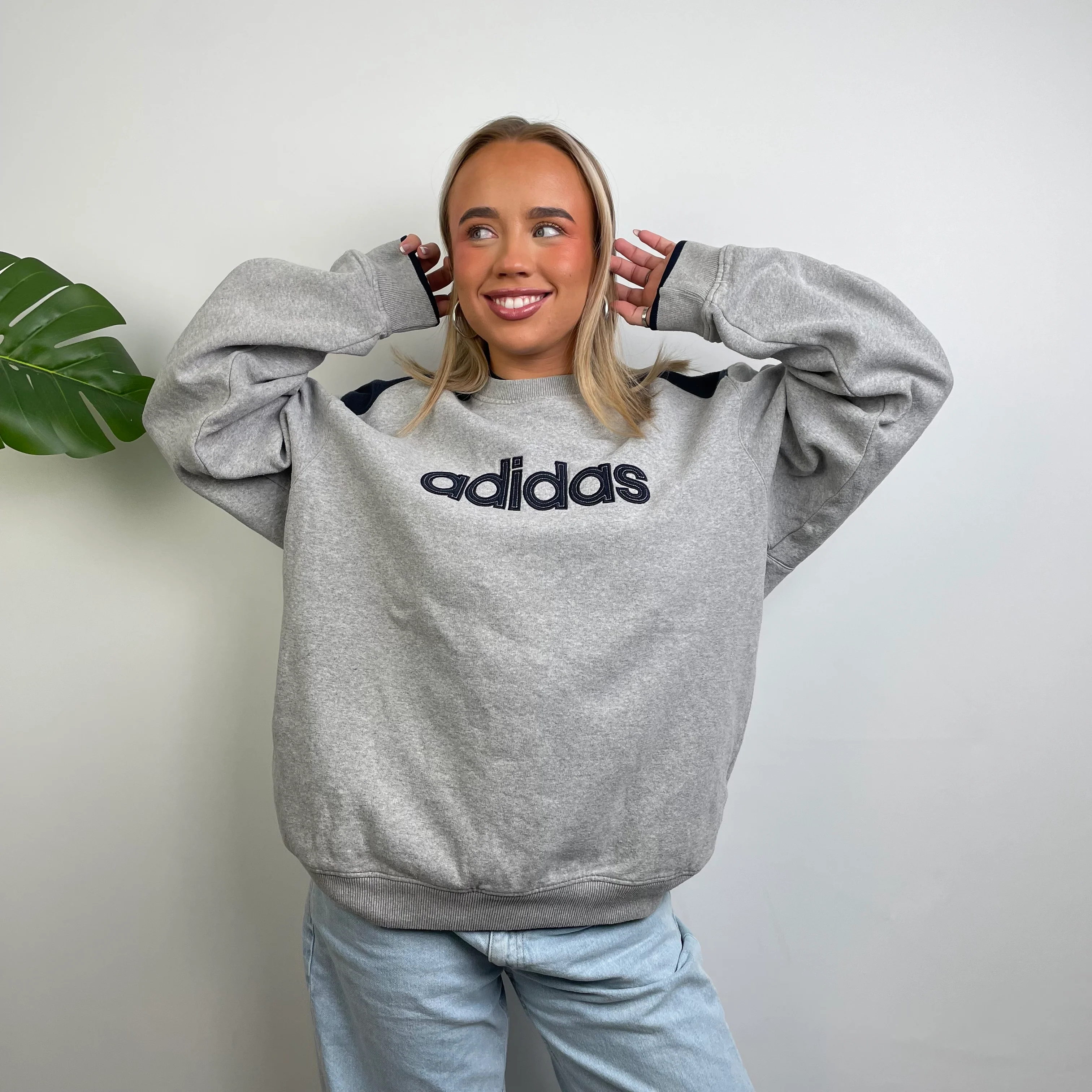 Adidas RARE Grey Embroidered Spell Out Sweatshirt (L) - Image 8