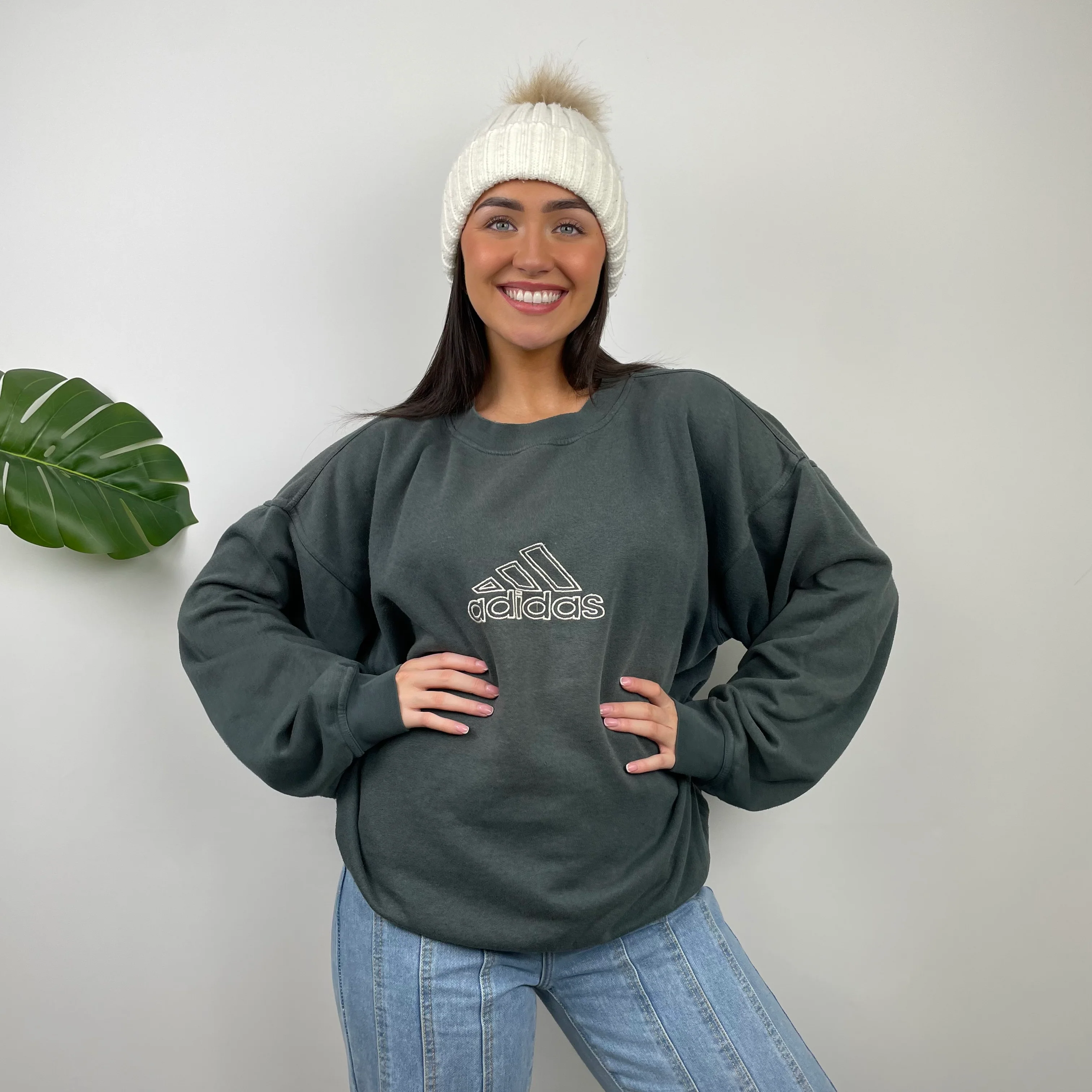 Adidas RARE Moss Green Embroidered Spell Out Sweatshirt (L)