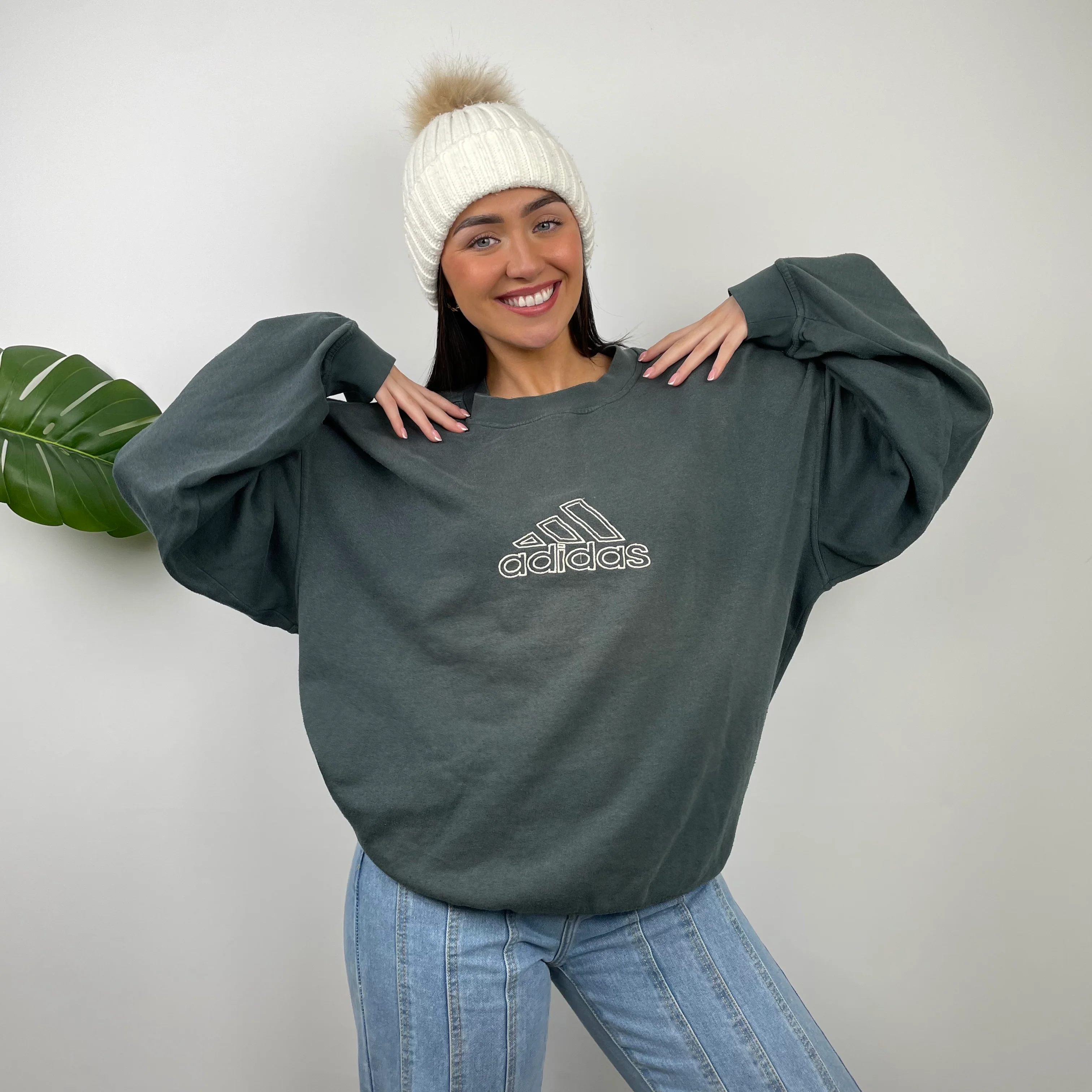 Adidas RARE Moss Green Embroidered Spell Out Sweatshirt (L) - Image 4