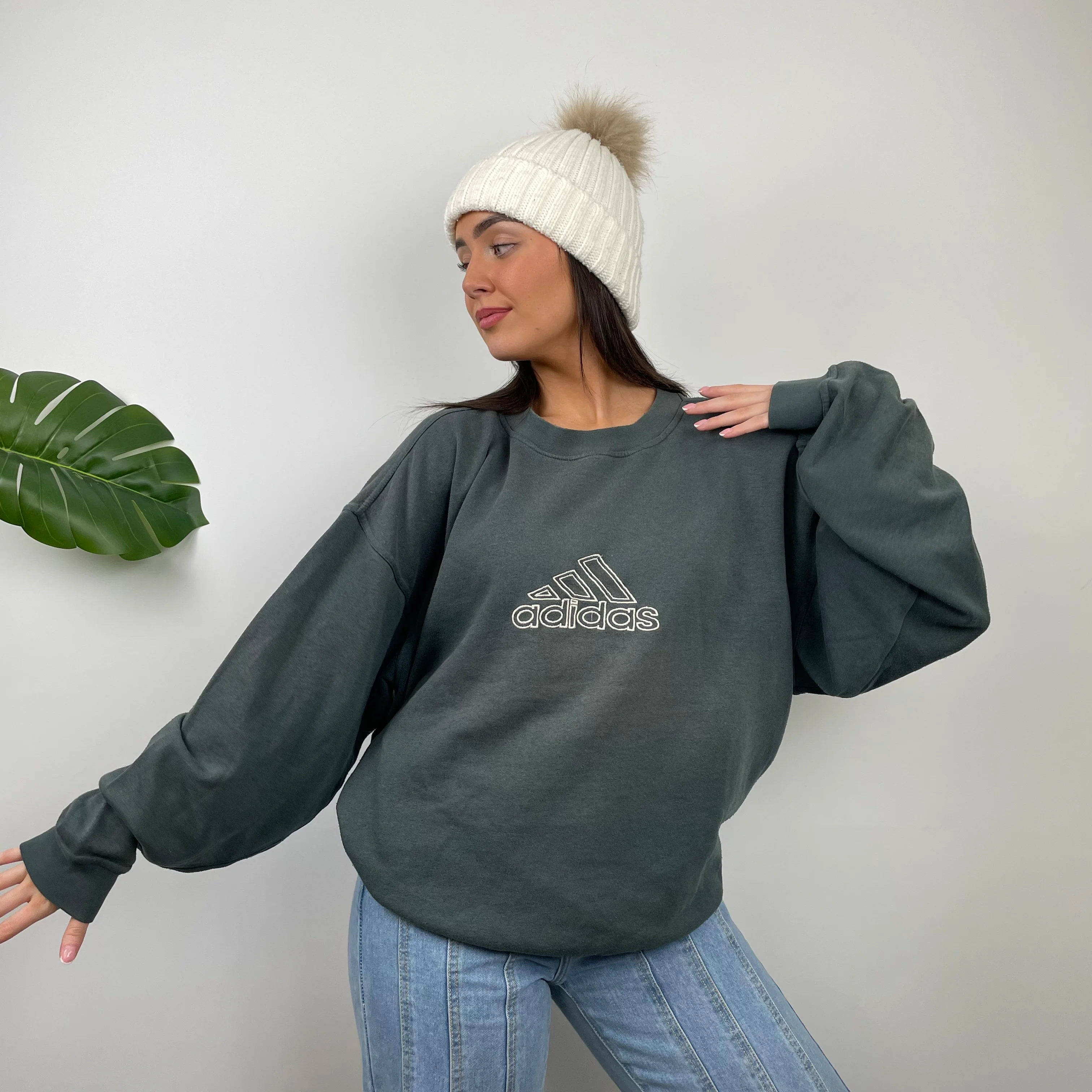 Adidas RARE Moss Green Embroidered Spell Out Sweatshirt (L) - Image 6