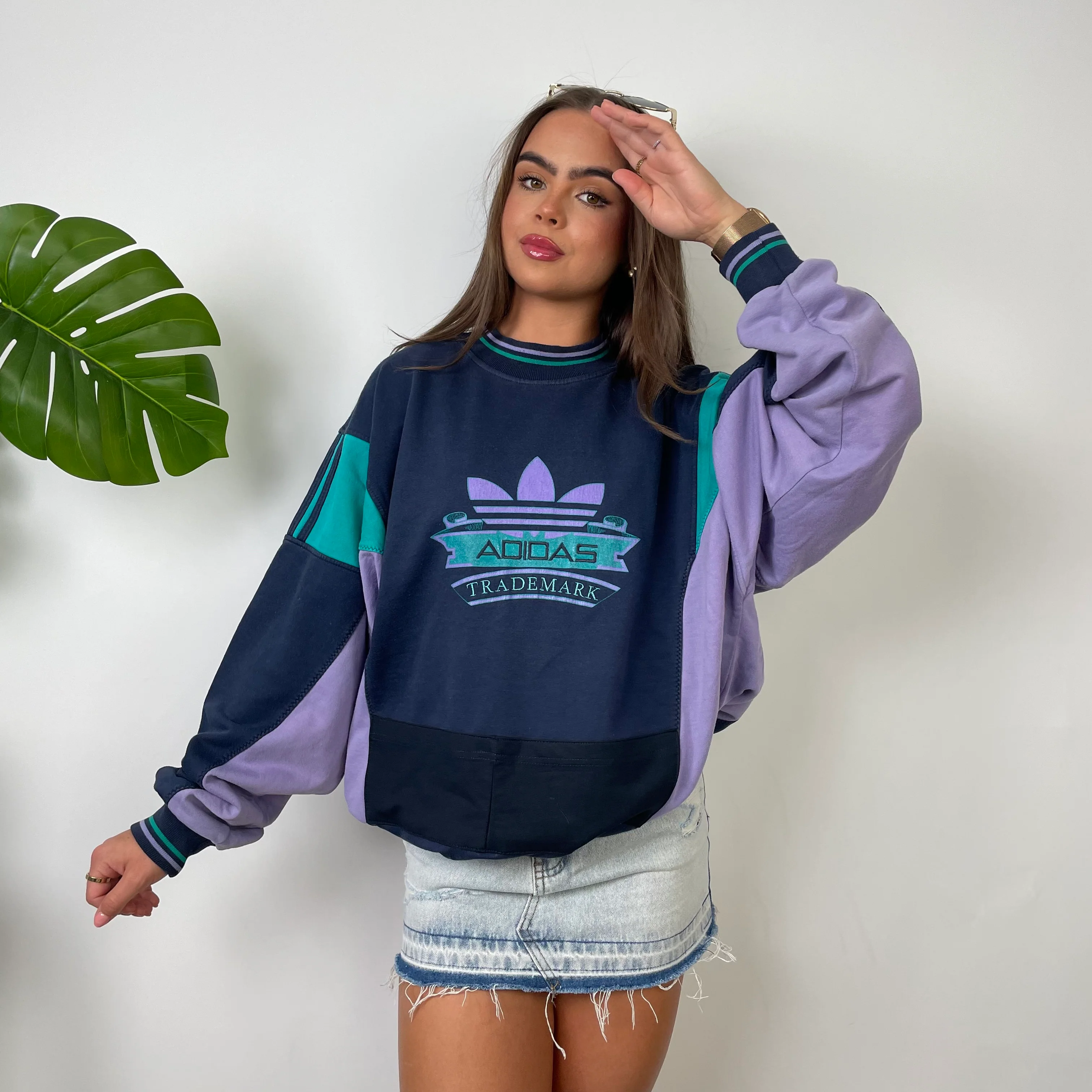 Adidas RARE Navy Colour Block Spell Out Sweatshirt (L) - Image 2