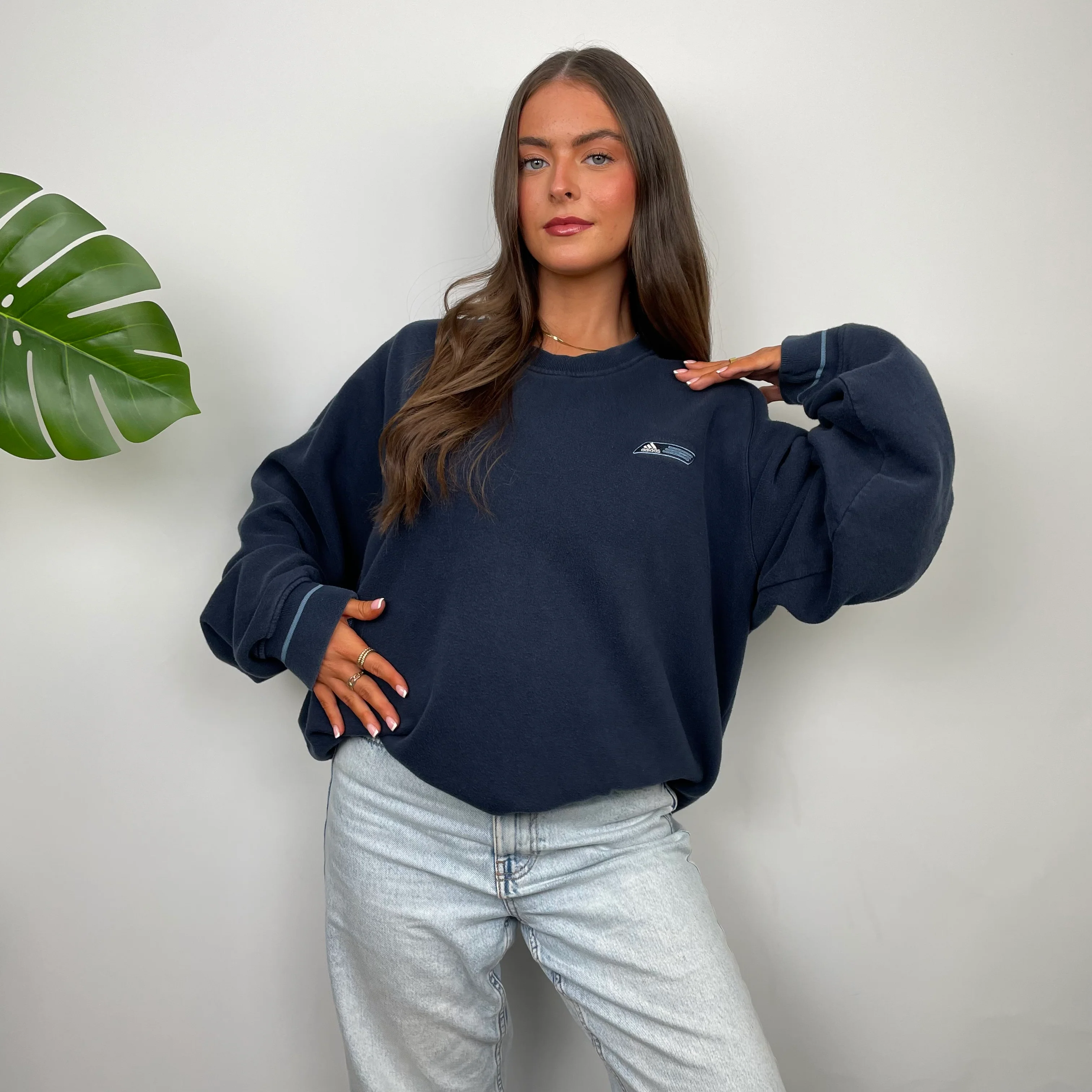 Adidas RARE Navy Embroidered Spell Out Sweatshirt (M) - Image 5