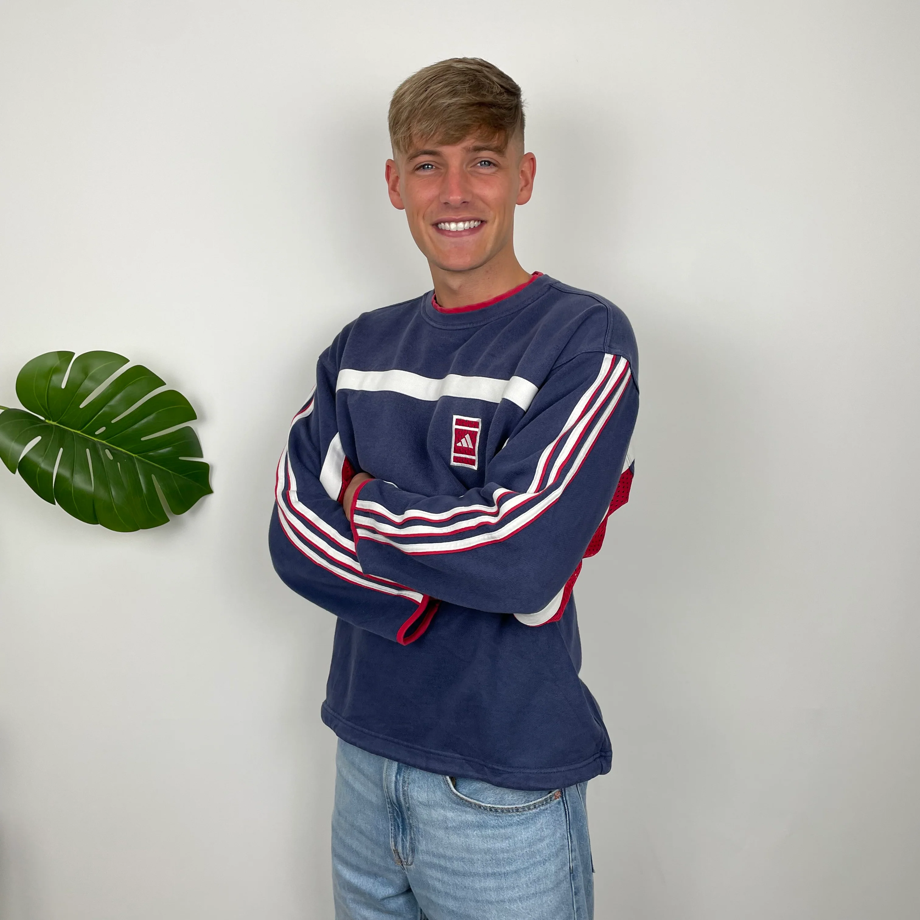 Adidas RARE Red and Navy Embroidered Spell Out Sweatshirt (L) - Image 4