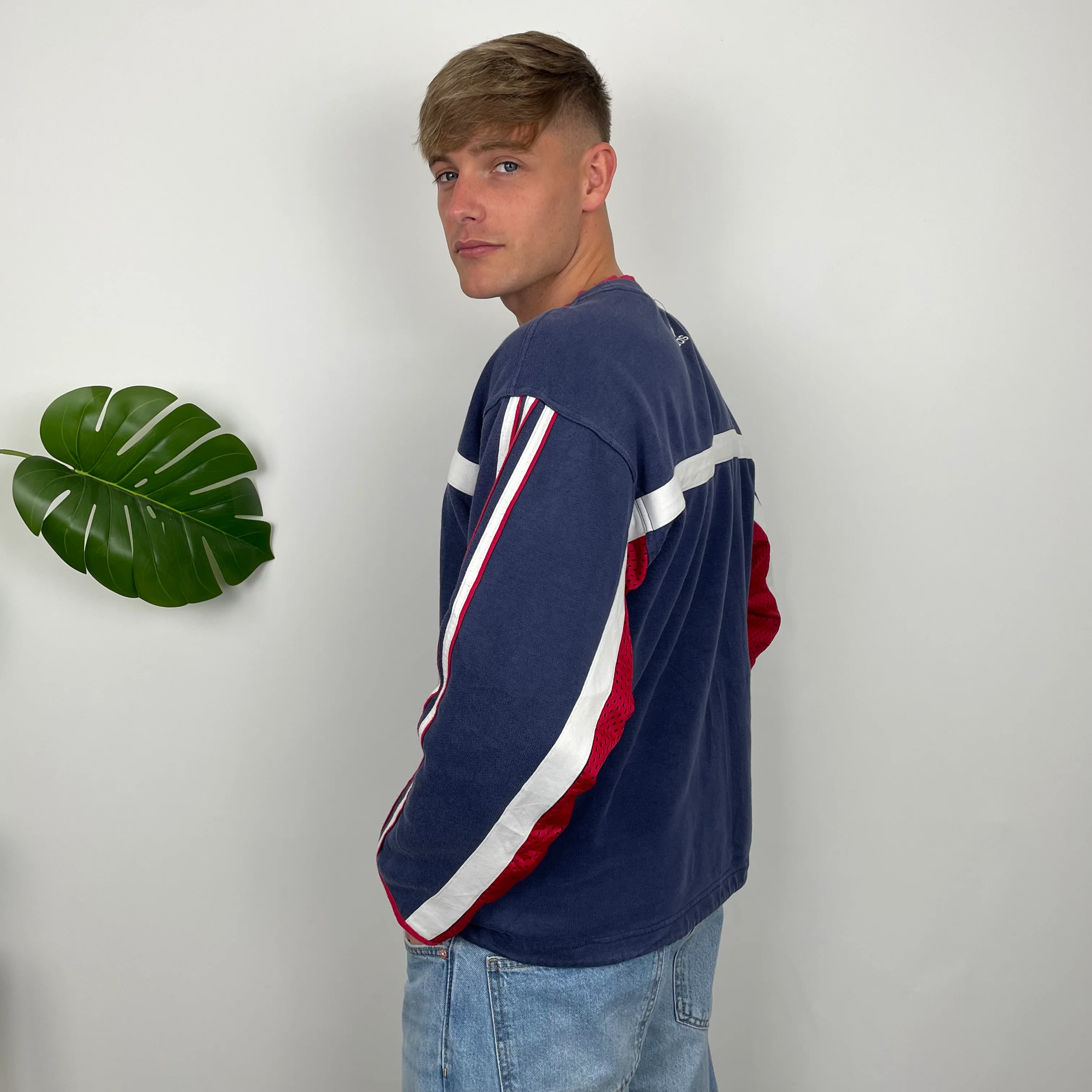 Adidas RARE Red and Navy Embroidered Spell Out Sweatshirt (L) - Image 5