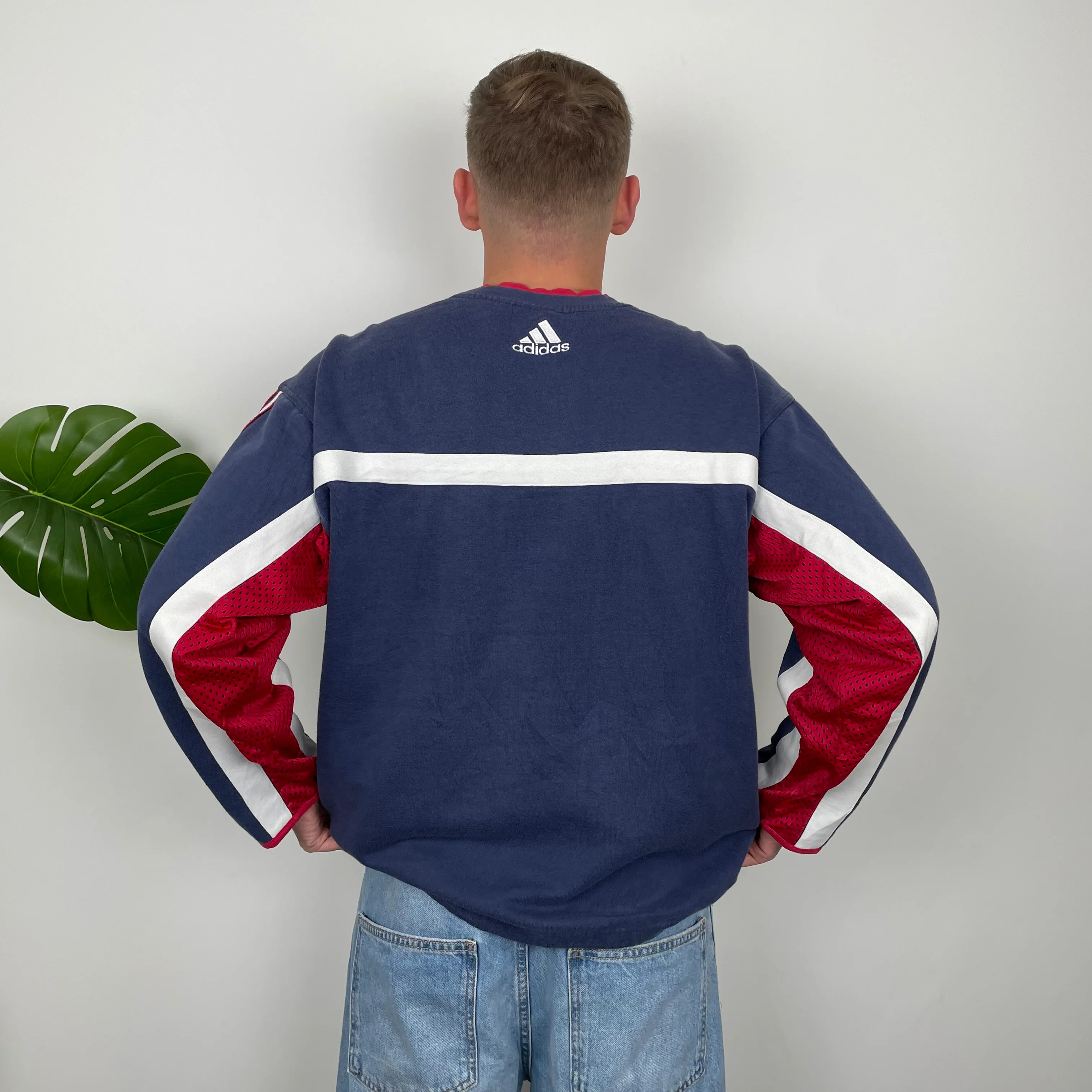 Adidas RARE Red and Navy Embroidered Spell Out Sweatshirt (L) - Image 6