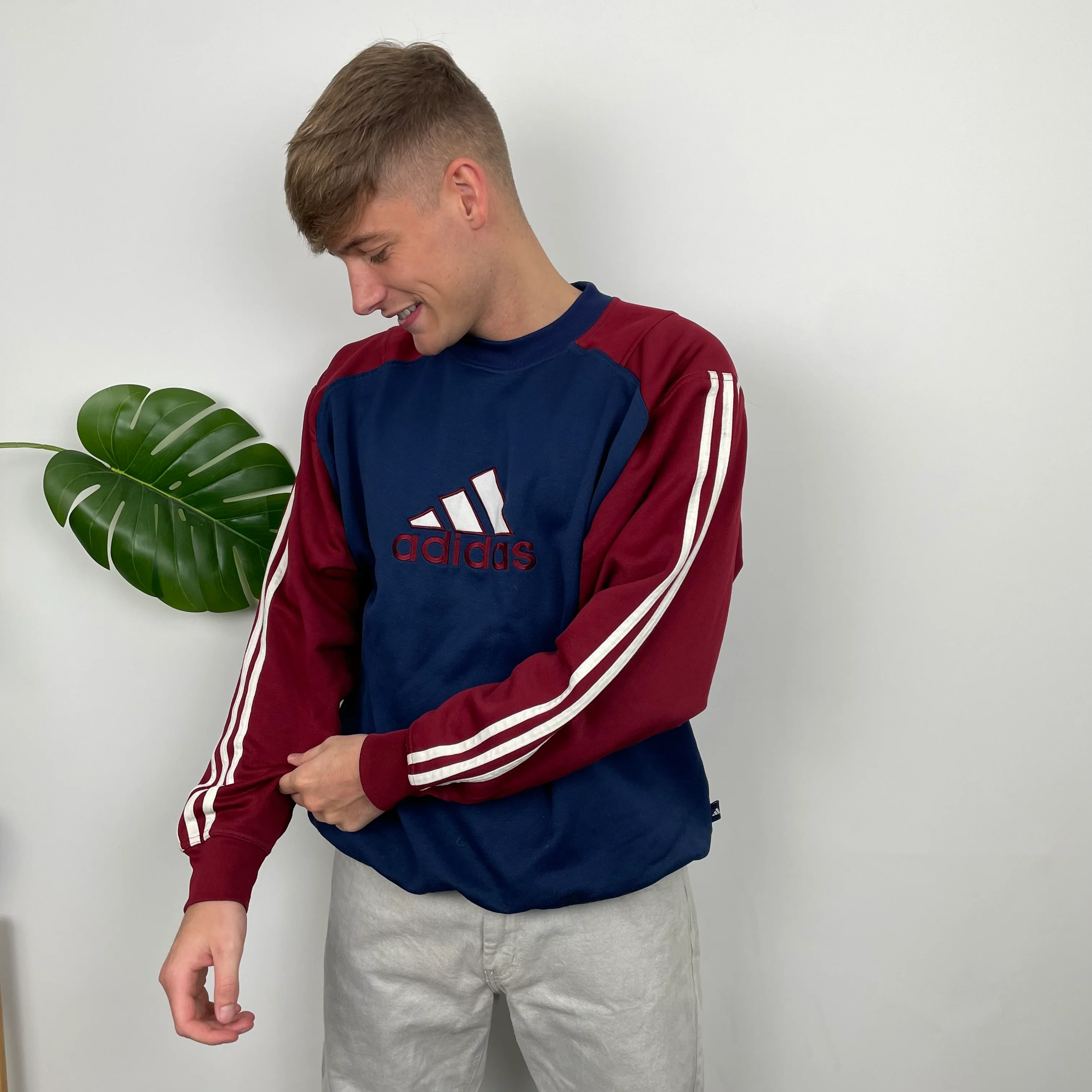 Adidas RARE Red and Navy Embroidered Spell Out Sweatshirt (L) - Image 3