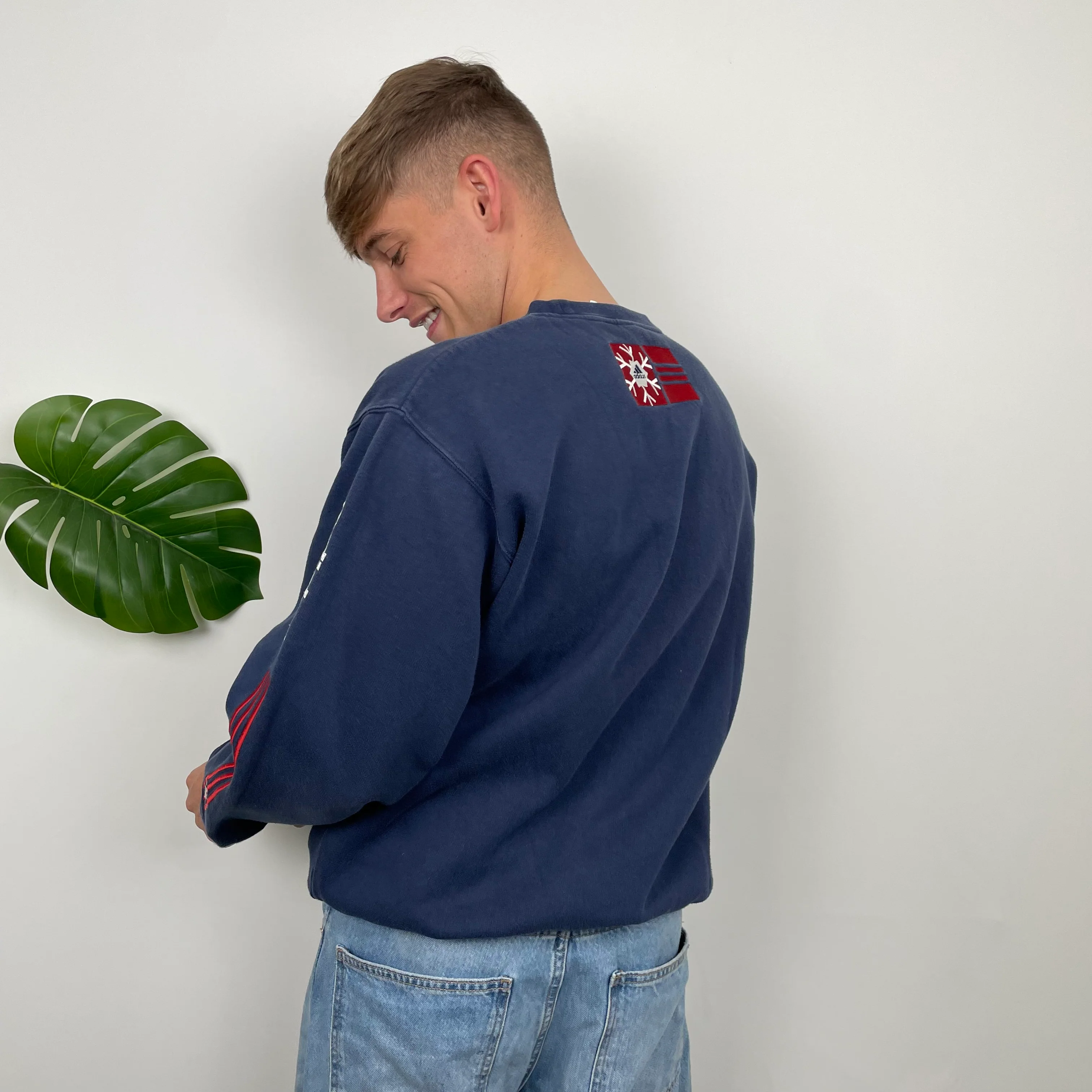 Adidas RARE Red and Navy Embroidered Spell Out Sweatshirt (L) - Image 4