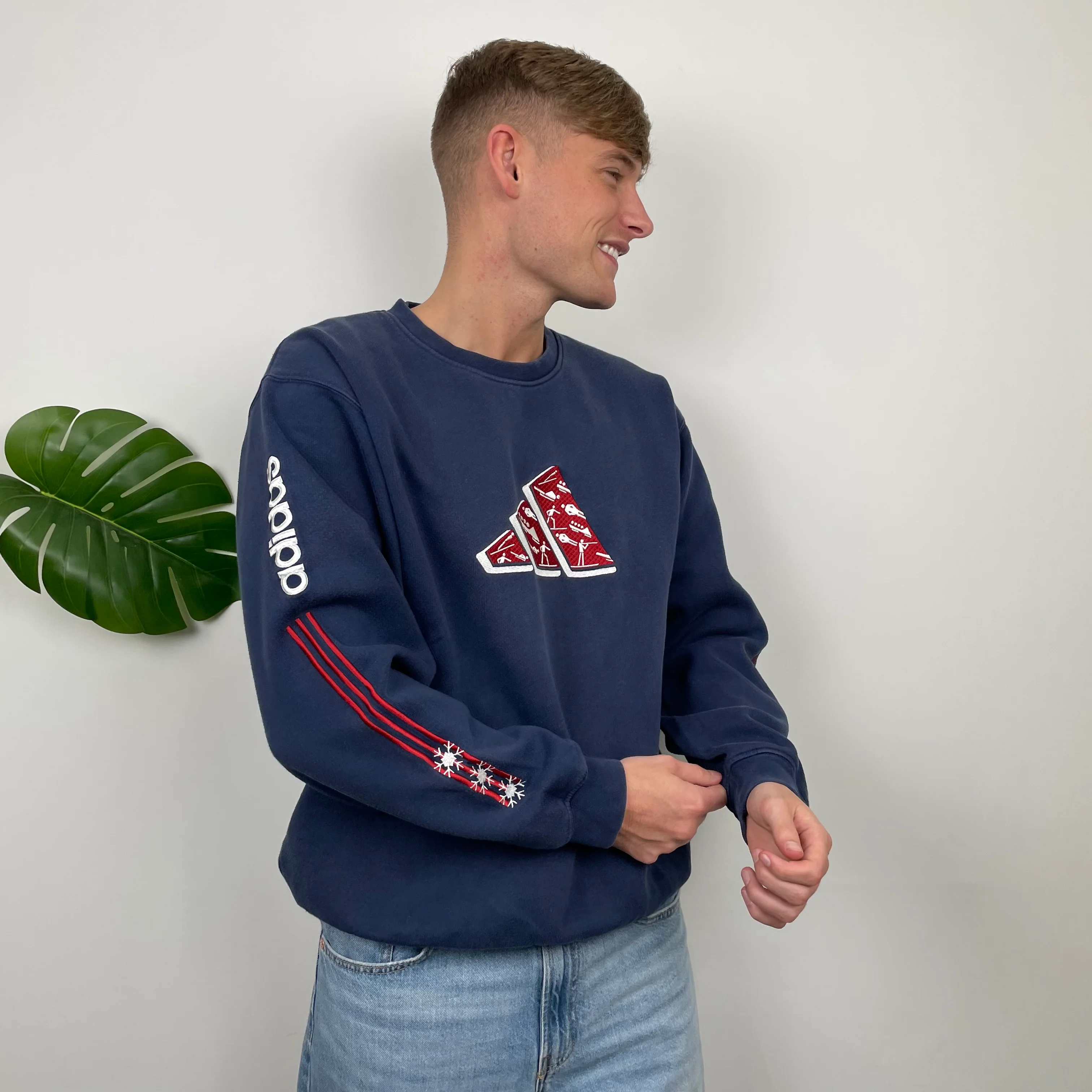 Adidas RARE Red and Navy Embroidered Spell Out Sweatshirt (L) - Image 5