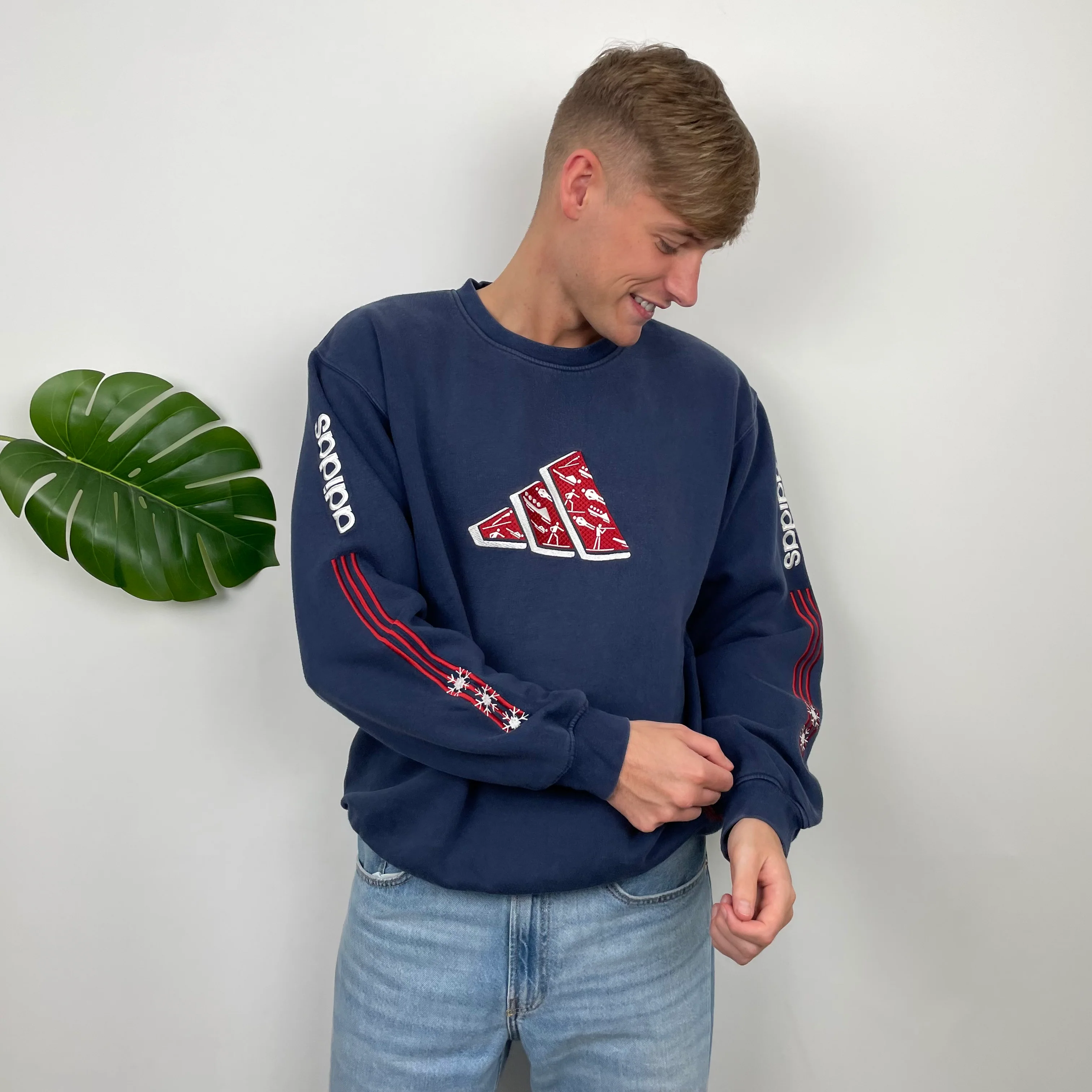 Adidas RARE Red and Navy Embroidered Spell Out Sweatshirt (L) - Image 6